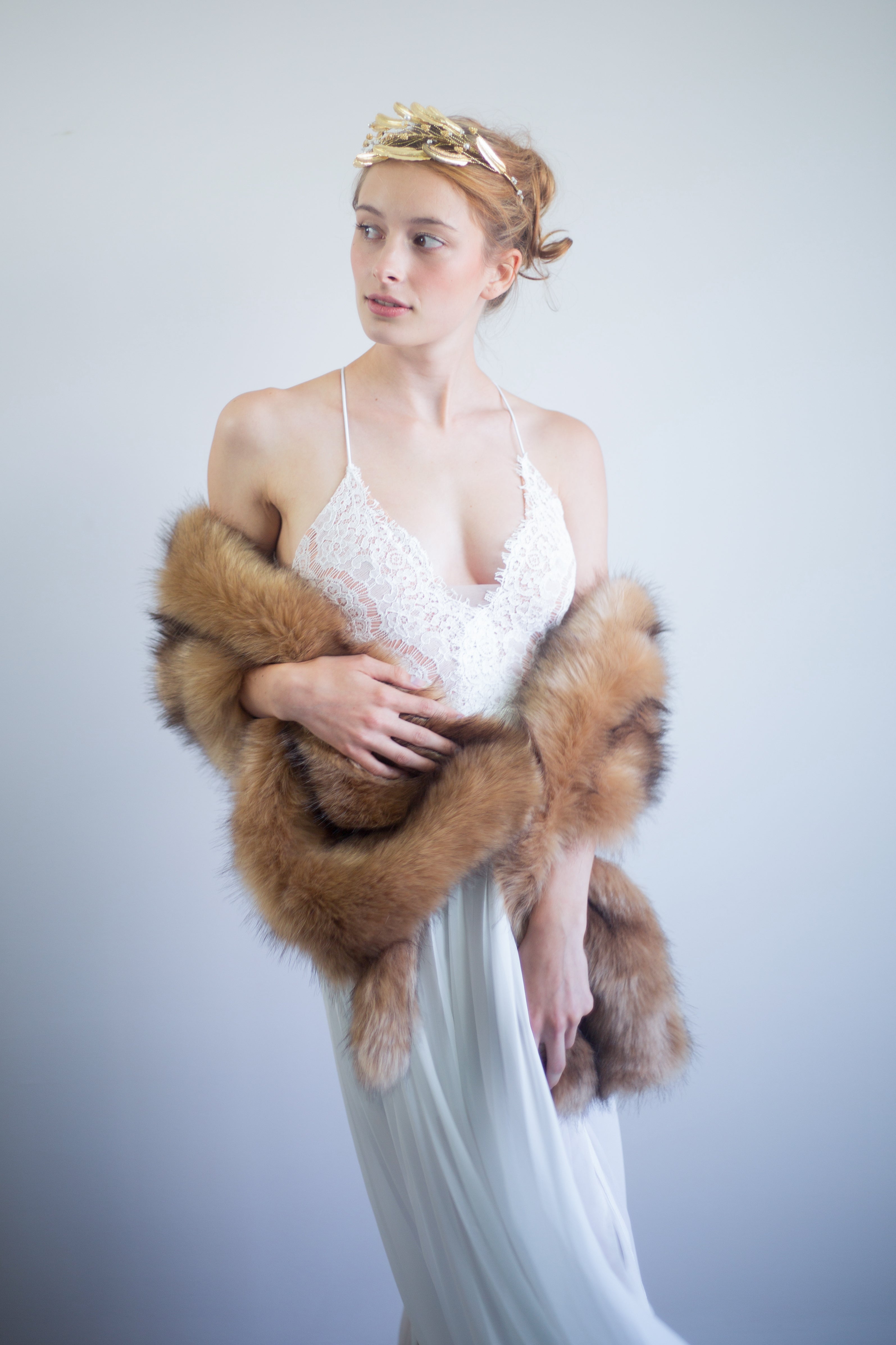 Honey Brown Fur Shawl for Women - Soft & Warm Winter Wrap - Elegant Lilian LBrw03 Shawl for Parties, Weddings & Evening Events