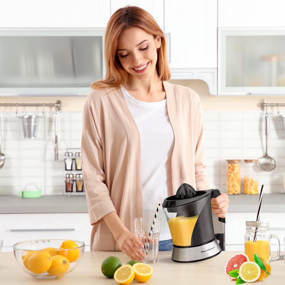 Pohl+Schmitt Deco-Line Electric Citrus Juicer - 34oz (1L) Large Capacity, Easy Clean with Pulp Control - Perfect for Home Kitchen, Breakfast Bars & Healthy Juicing