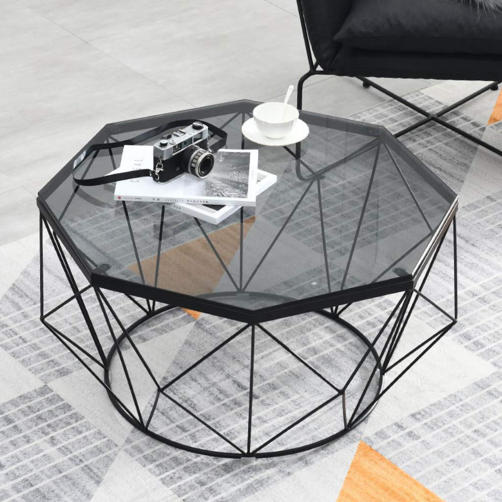 Modern Irregular Metal Coffee Table with Glass Top - 18 Inch Height, Black Finish - Perfect for Living Room, Office, or Lounge Decor