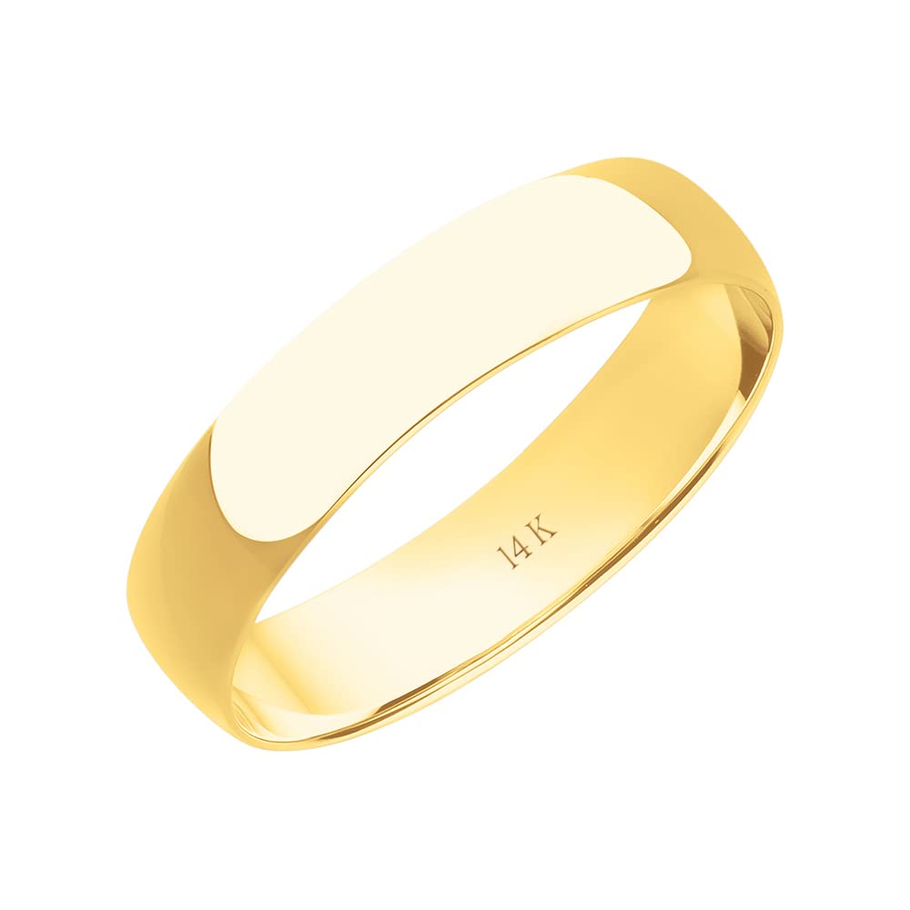 4MM Solid Gold Men's Wedding Band - 10K & 14K Yellow/White/Rose Gold Wedding Ring for Men - Lightweight & Polished Classic Wedding Band - Perfect for Engagement, Anniversary & Everyday Wear