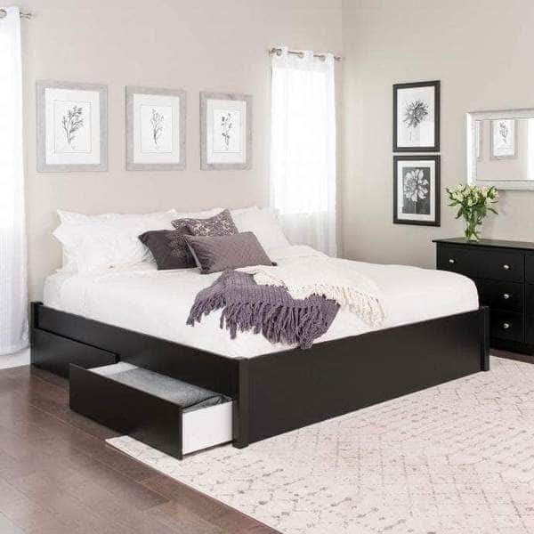 4 Post Platform Bed with 4 Drawers - Queen/King Size Wooden Bed Frame - Modern Storage Bed for Master Bedroom - Perfect for Small Spaces & Apartment Living