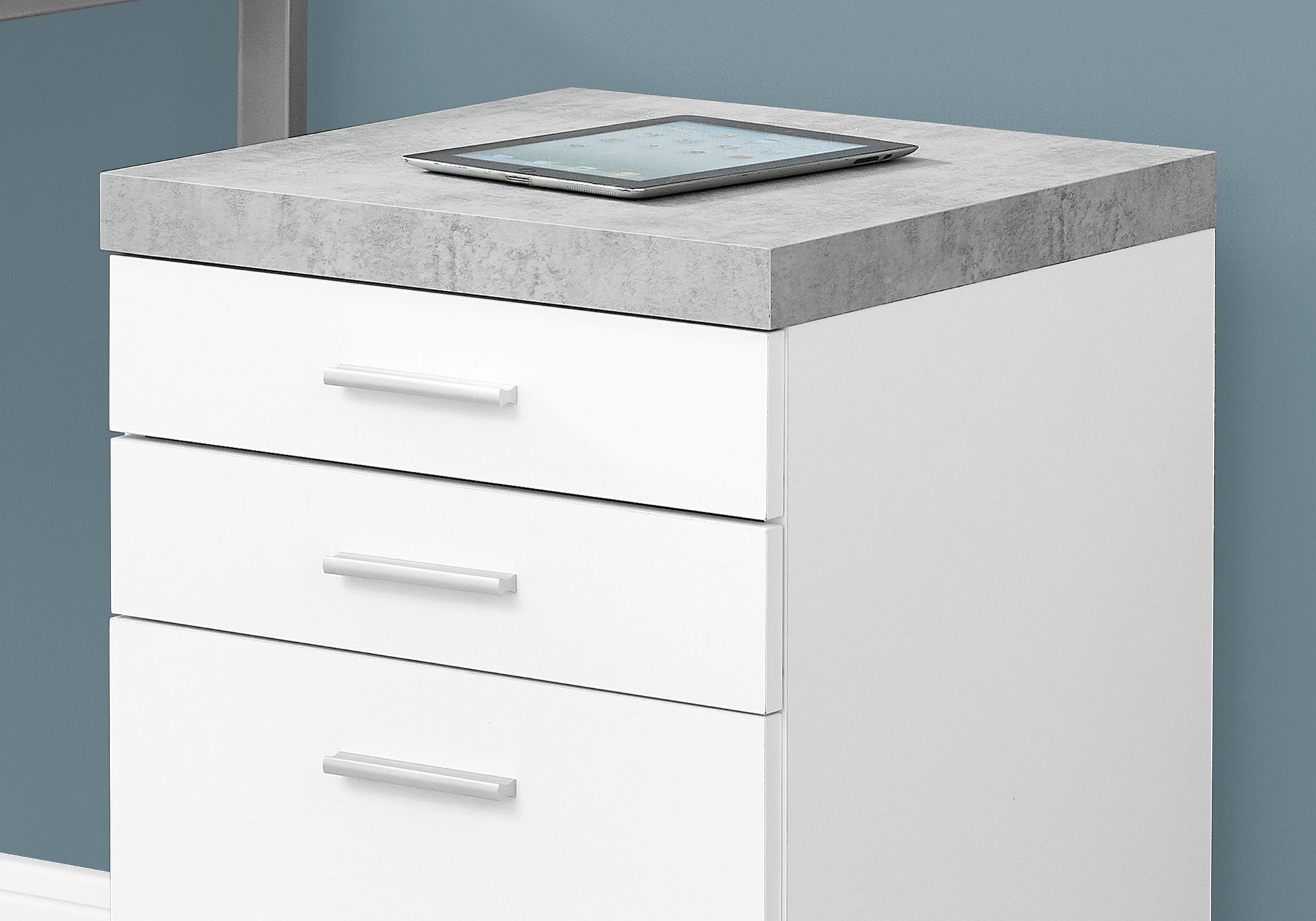 3-Drawer White Filing Cabinet with Cement Look & Casters - Perfect for Home Office, Classroom, or Business Storage Organization