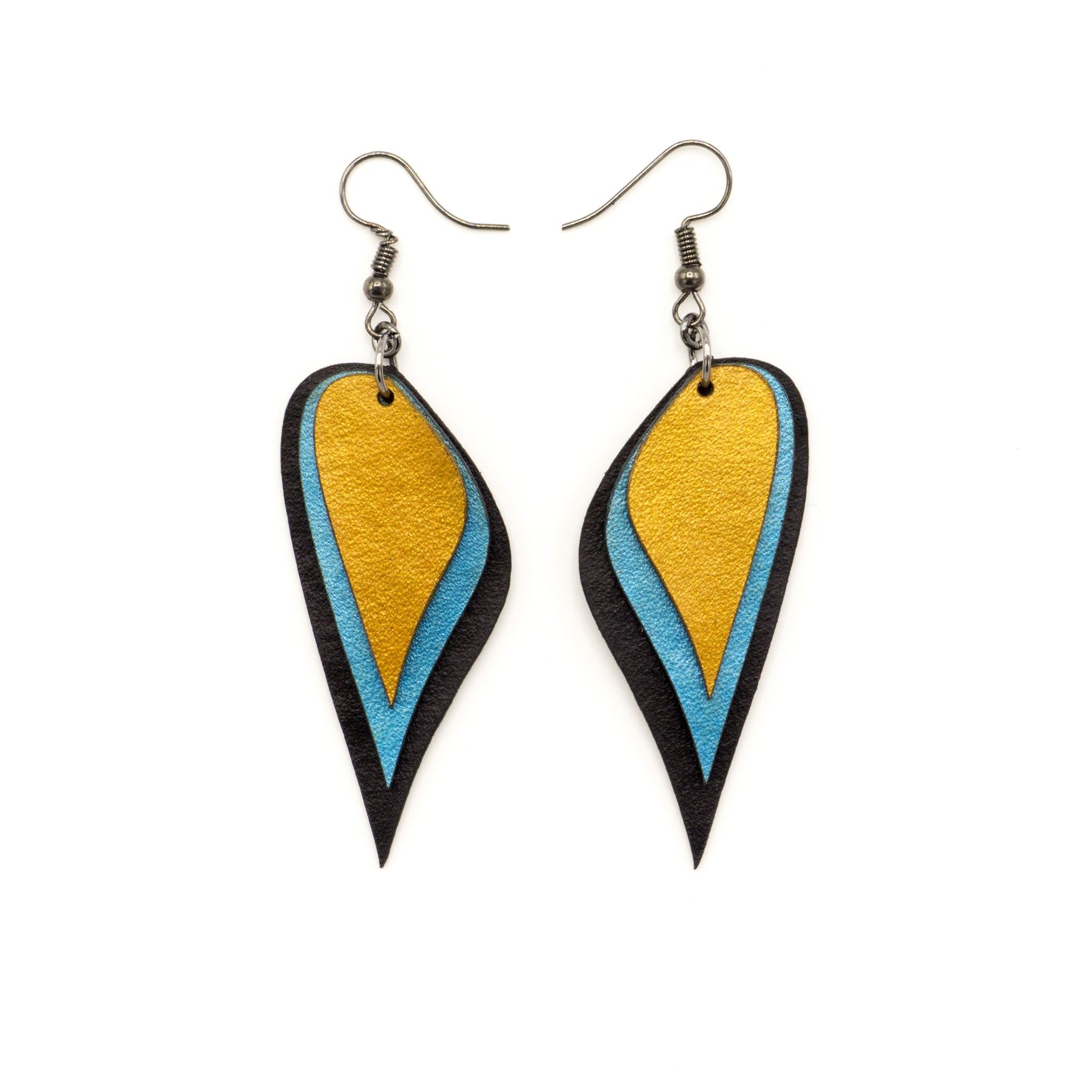 Kaitana Handmade Leather Earrings for Women - Black, Turquoise Pearl & Gold Accents | Boho Chic Jewelry for Casual Wear, Parties & Special Occasions