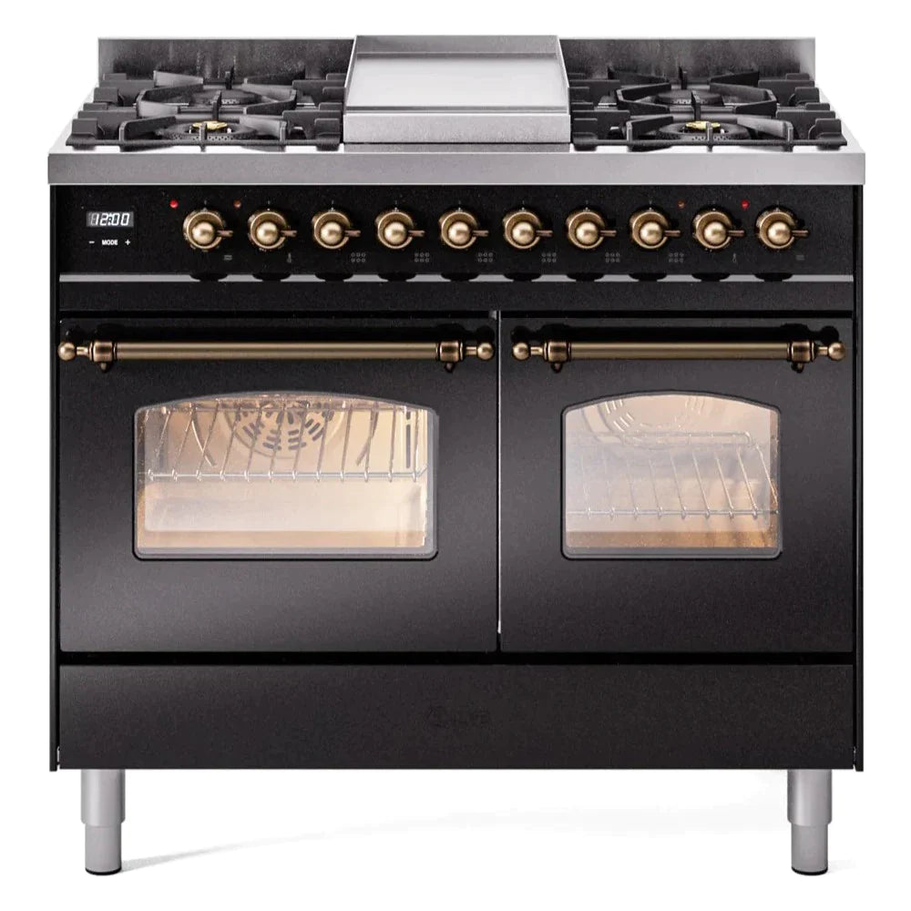 ILVE 40 Nostalgie II Series Freestanding Double Oven Dual Fuel Range - 6 Sealed Burners & Griddle - Professional Gas & Electric Range for Home Kitchen - Perfect for Baking, Roasting & Family Cooking (Model UPD40FNMP)
