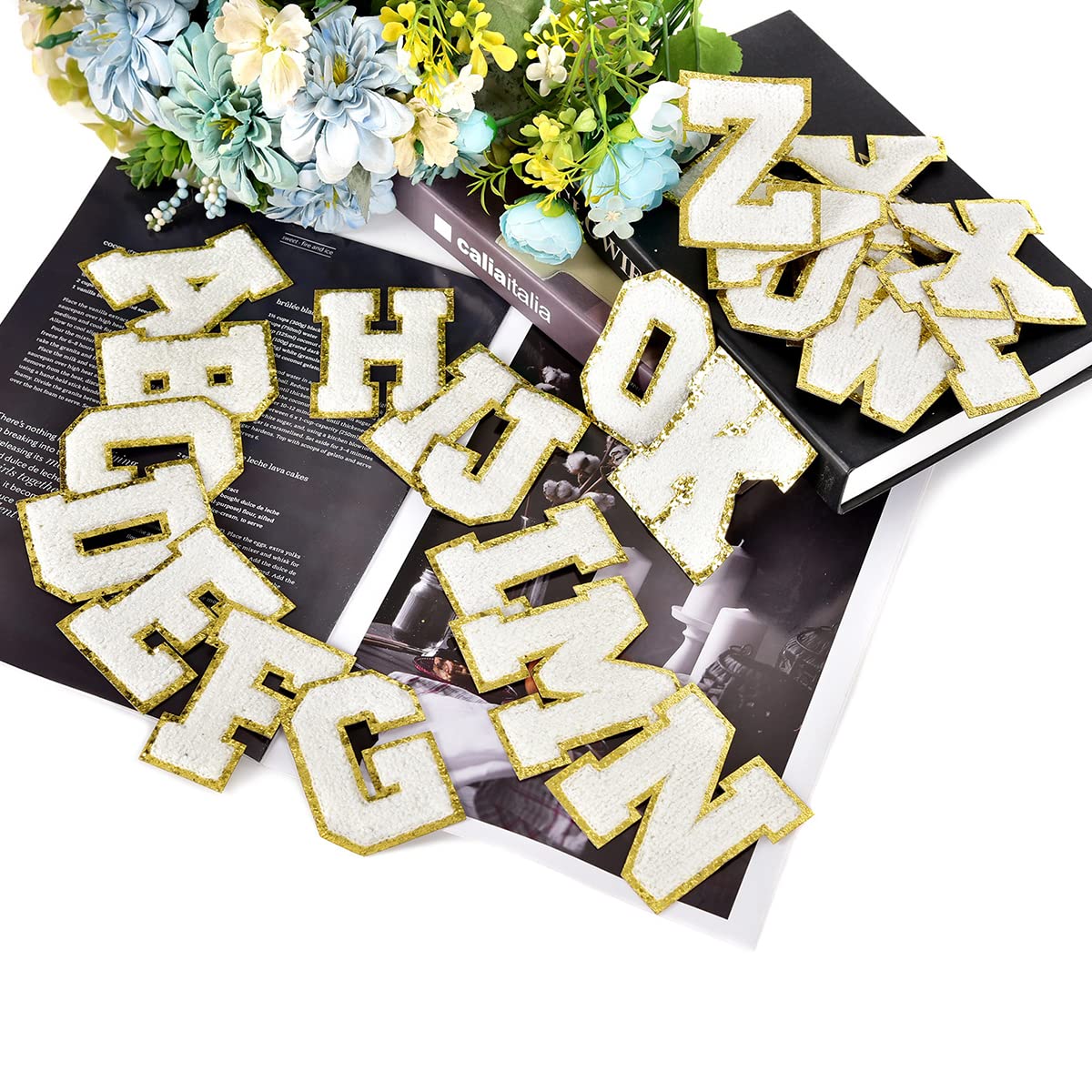Varsity Letter Patches - White Iron-On Chenille Letters for Clothing & Backpacks (6-Piece Set, 3.14 Inch Height, Letter G) - Perfect for Customizing Jackets, Jeans, School Bags & DIY Crafts