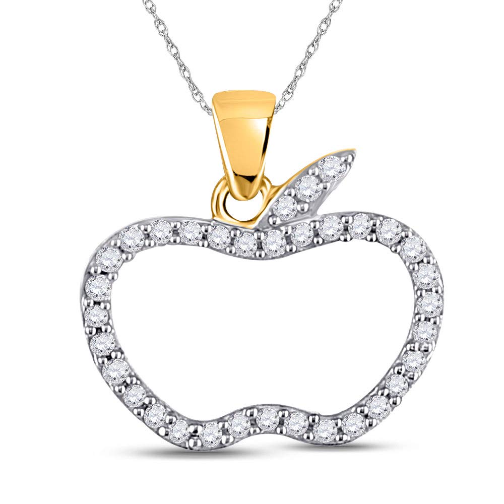 10K Yellow Gold Women's Round Diamond Apple Outline Pendant Necklace - 1/5 Cttw, Elegant Jewelry Gift for Her, Perfect for Birthdays, Anniversaries & Special Occasions