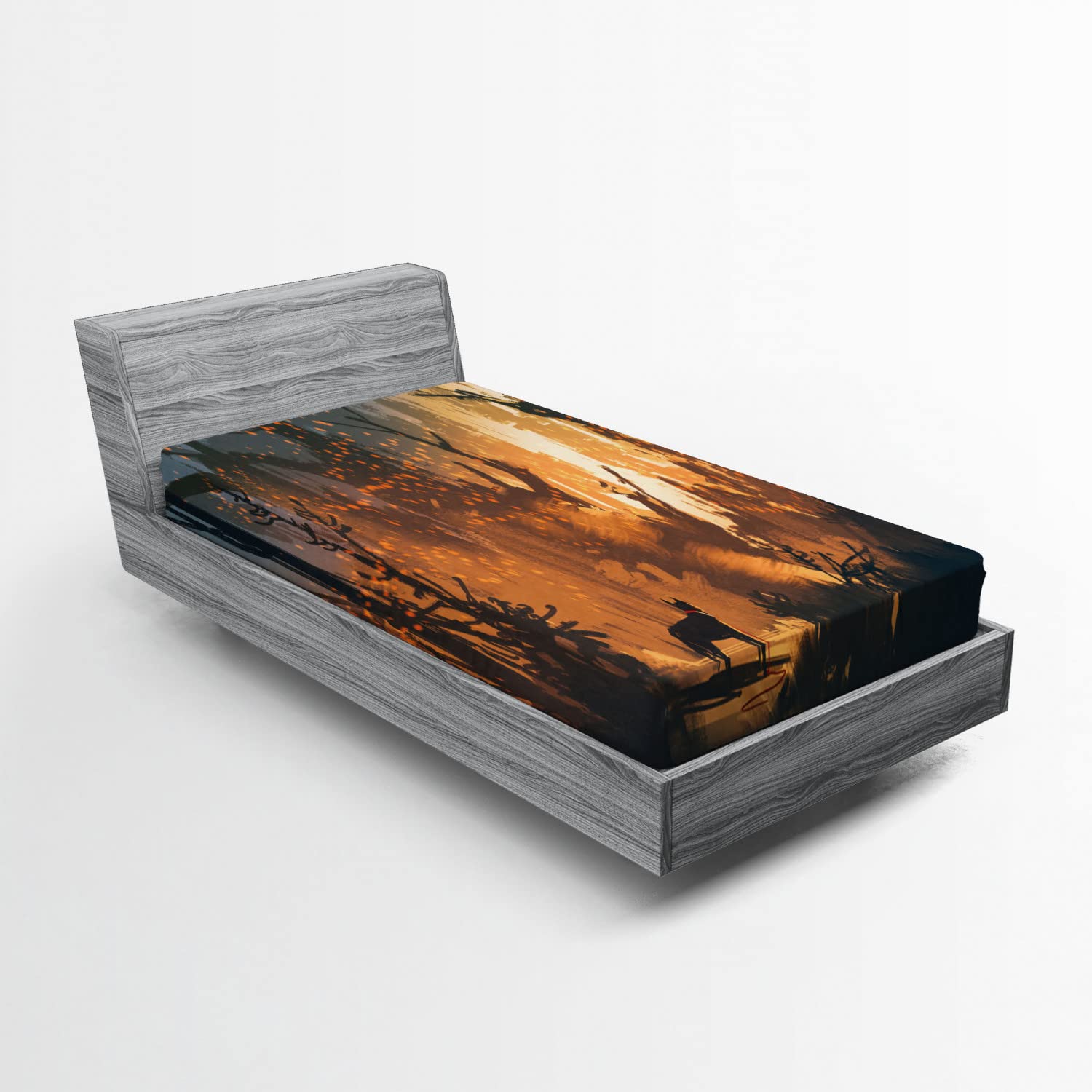 Ambesonne Woodland Fitted Sheet - Twin XL, Forest Adventure Print - for Cozy Bedroom Decor
