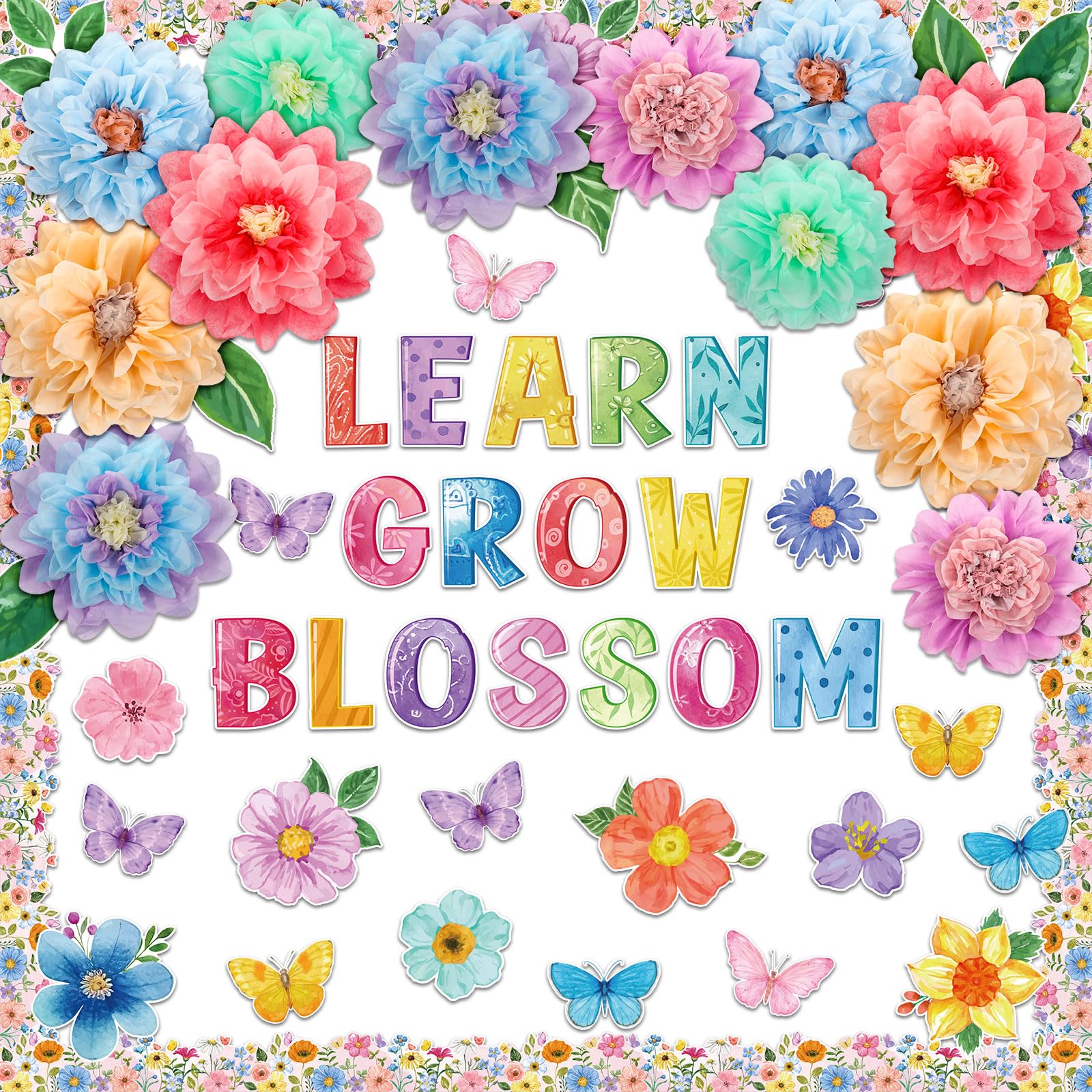 Floral Butterfly Bulletin Board Decor Set - Classroom Reading & Back to School Wall Decorations, Office Party Cutouts, Spring Themed Paper Butterflies for Teachers | Perfect for Classroom Displays, Library Decor, Spring Parties & Homeschooling Walls