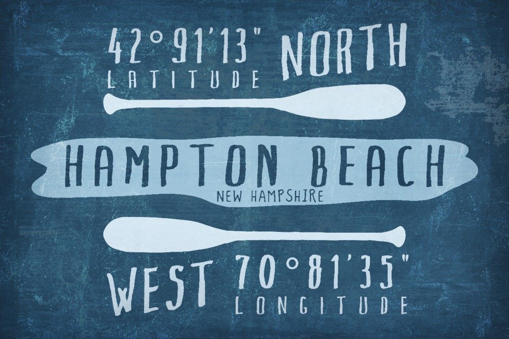 Hampton Beach New Hampshire Travel Poster - 36x54 Giclee Gallery Print with Latitude & Longitude Coordinates - Coastal Wall Decor for Beach House, Office or Vacation Home