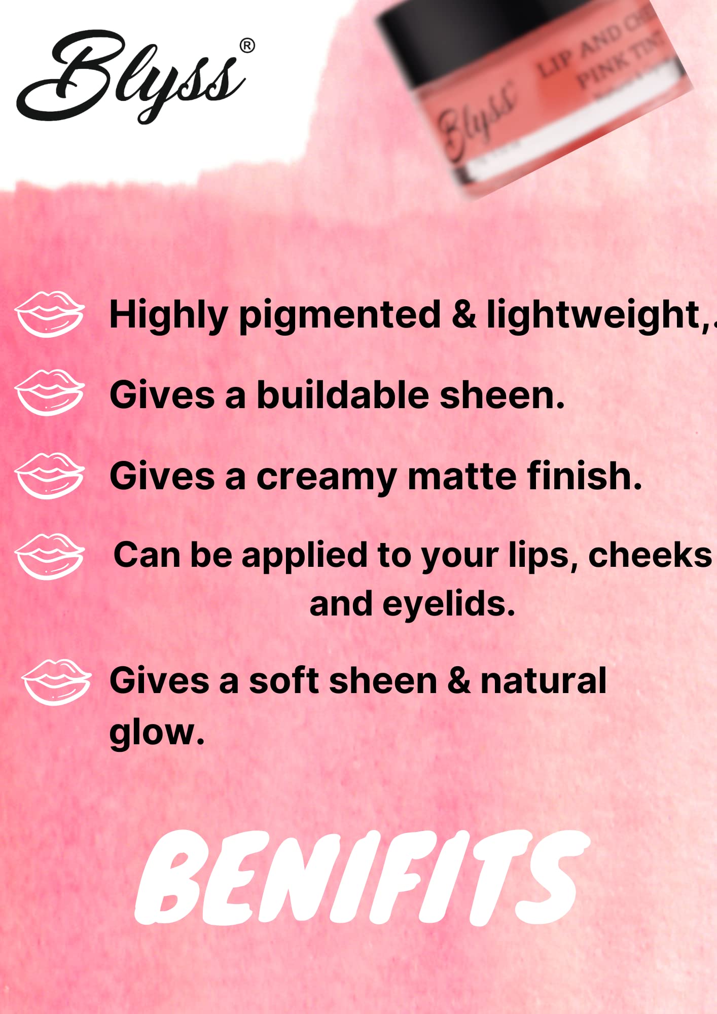 BLYSS Lip, Cheek & Eyelid Tint | 3-in-1 Cream Blush for Deep Moisturization | Enriched with Almond Butter & Coconut Oil | 15g | Perfect for Natural Makeup, Daily Glow & On-the-Go Touch Ups