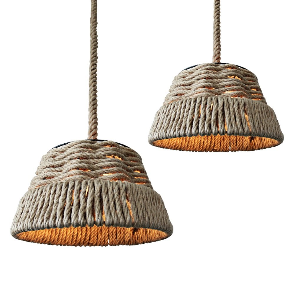Vintage Industrial Ceiling Pendant Light with Iron Frame & Hemp Rope - LED Edison Bulb Chandelier for Bedroom, Restaurant, Bar, Cafe & Corridor Lighting - Retro Attic Decor & Ambient Illumination