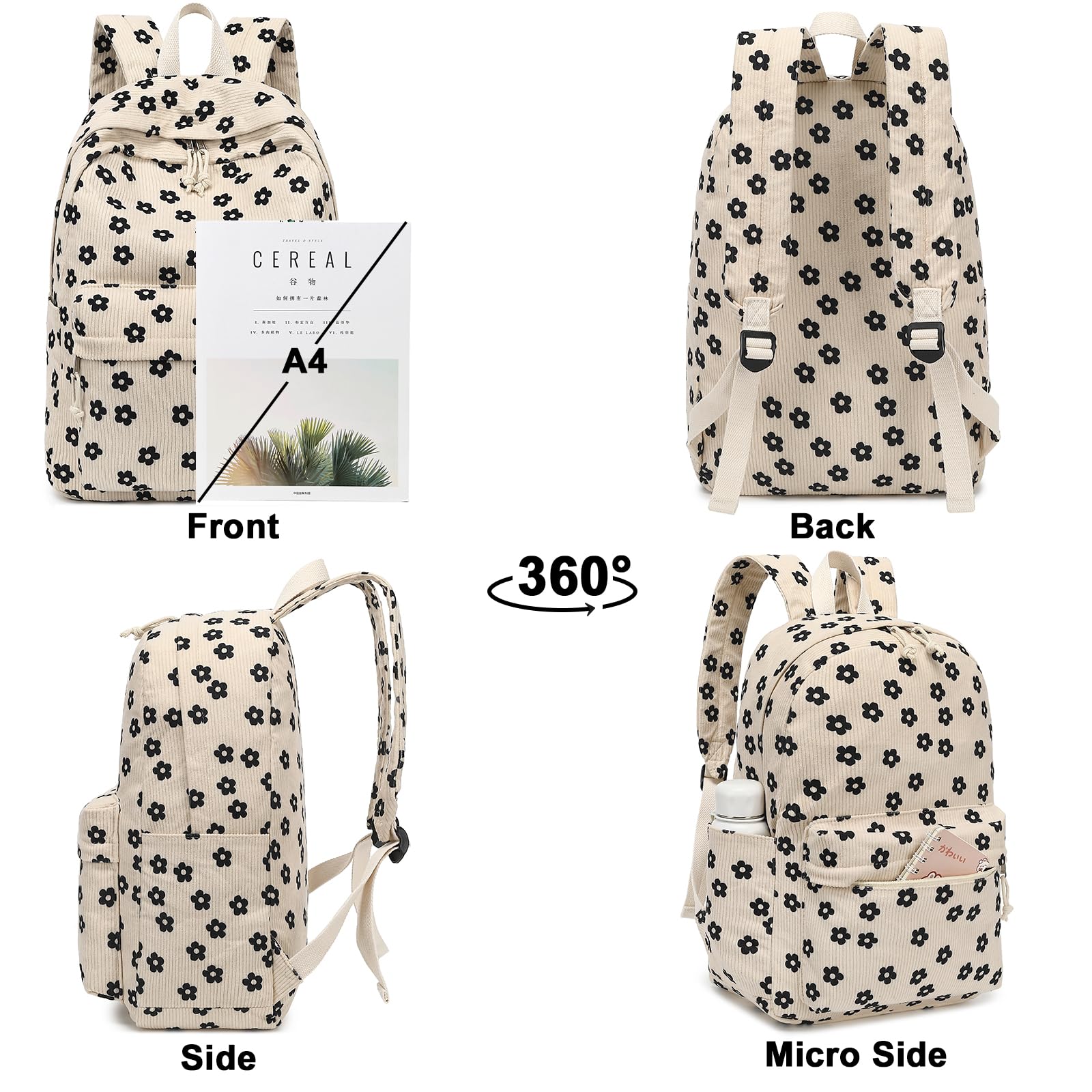 Bluboon Corduroy Backpack for Girls - School, Travel & Laptop Use