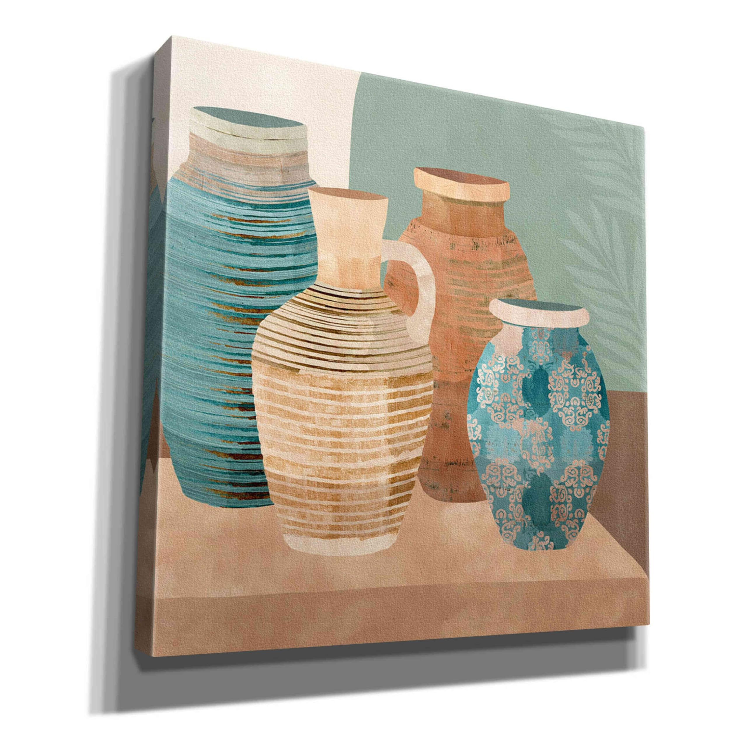 Flora Kouta Earthenware Pots I Giclee Canvas Wall Art Print - 26x26 Inches Modern Home Decor for Living Room, Bedroom & Office