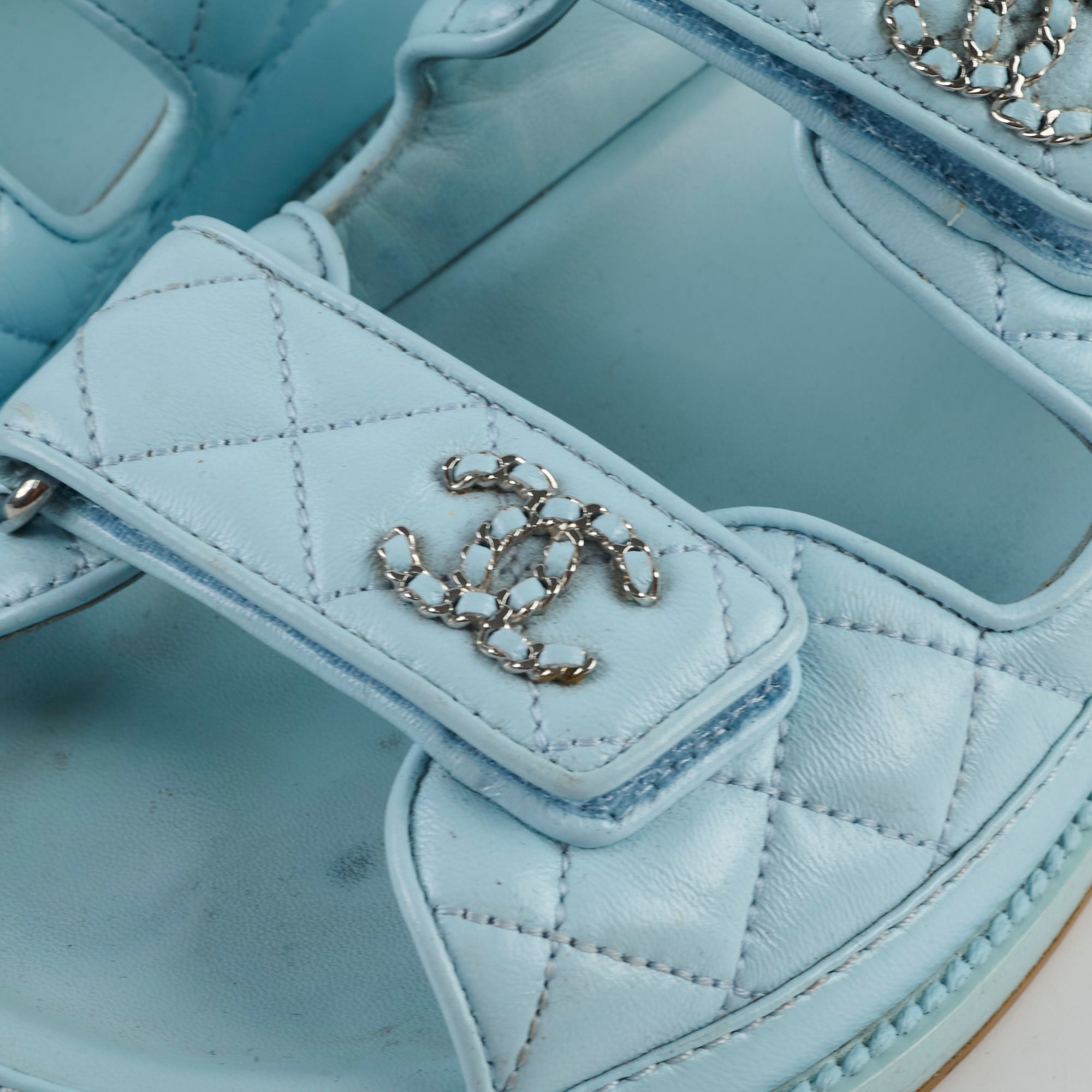 Chanel Blue Leather Sandals Women Size 36 - Comfortable Luxury Designer Shoes for Summer Beach & Casual Outings
