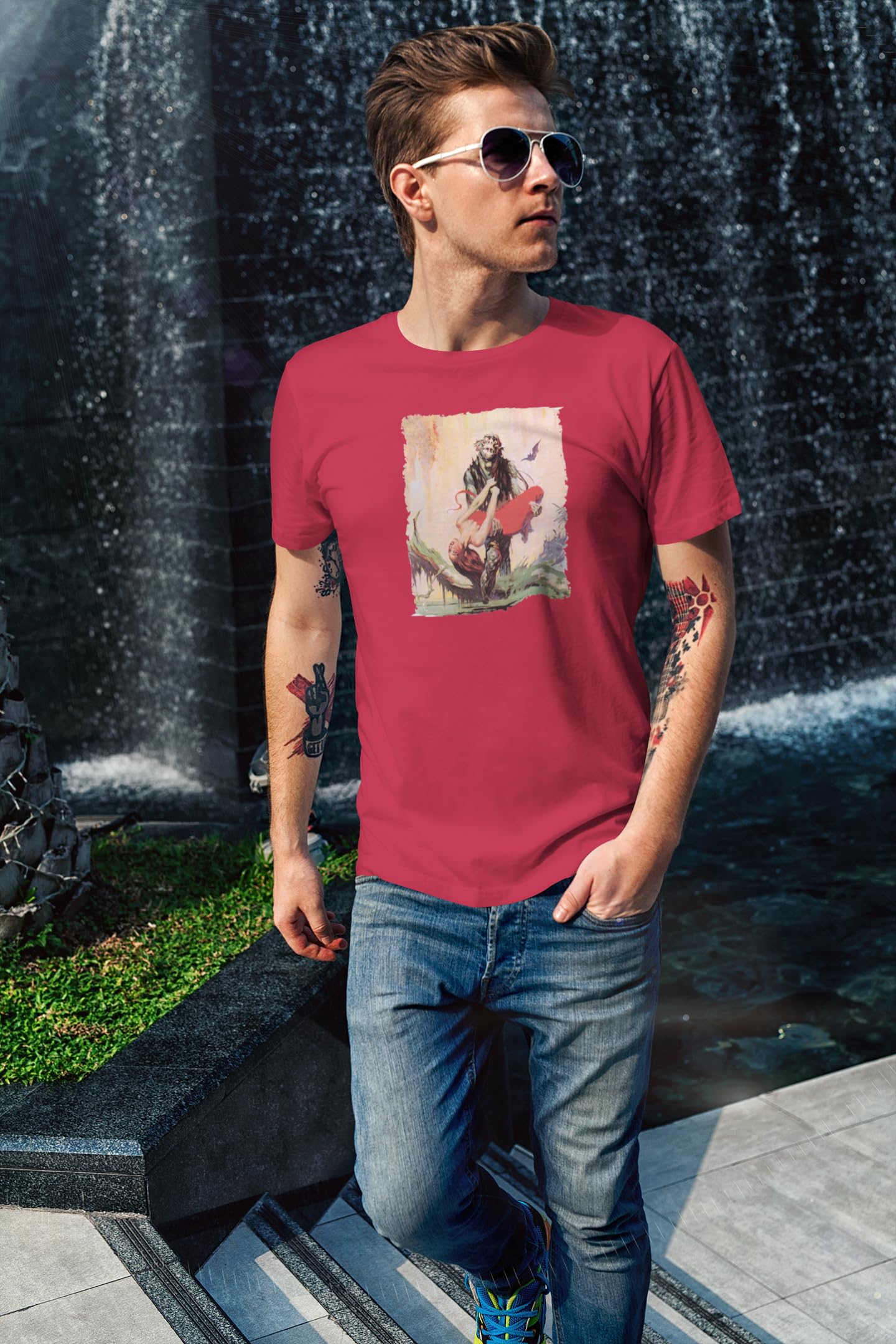 Frank Frazetta Swamp Thing Graphic T-Shirt for Men | Pop Threads Art Tee | Casual Wear, Comic Con & Superhero Fan Apparel