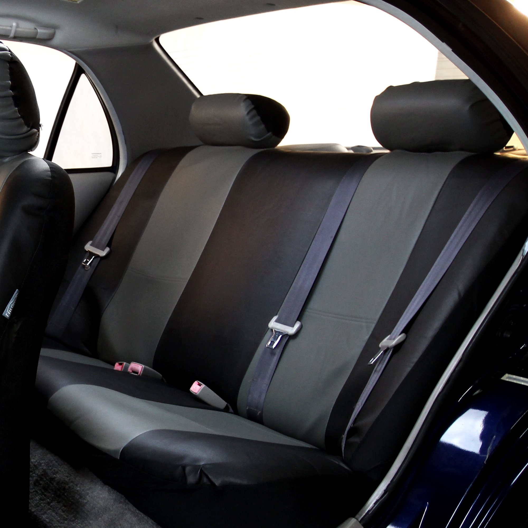 Premium PU Leather Car Seat Covers Full Set - Universal Fit for Sedans, Trucks & SUVs (Gray/Black) | FH Group PU002115 + FH2006 | Gift Included | Perfect for Daily Commute, Road Trips & Vehicle Protection