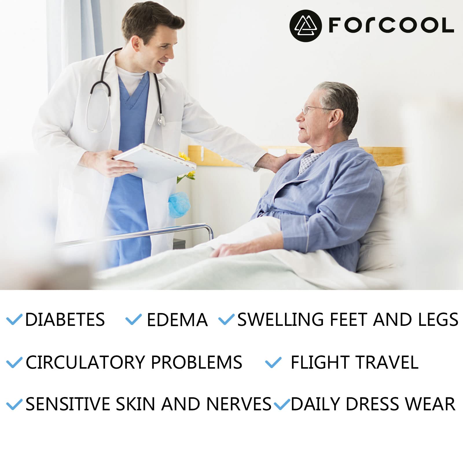 Forcool Non-Binding Diabetic Socks for Men & Women - Breathable Cotton Crew Socks for Circulation, M/L/XL, 3/6 Pairs - Ideal for Diabetes, Swelling & All-Day Comfort at Work or Home