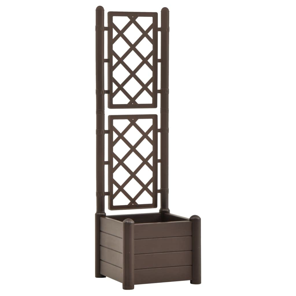 vidaXL Raised Garden Planter with Trellis - 24 Inch Outdoor Flower Box, PP Mocha Planter for Climbing Plants | Perfect for Patio, Balcony & Backyard Gardening