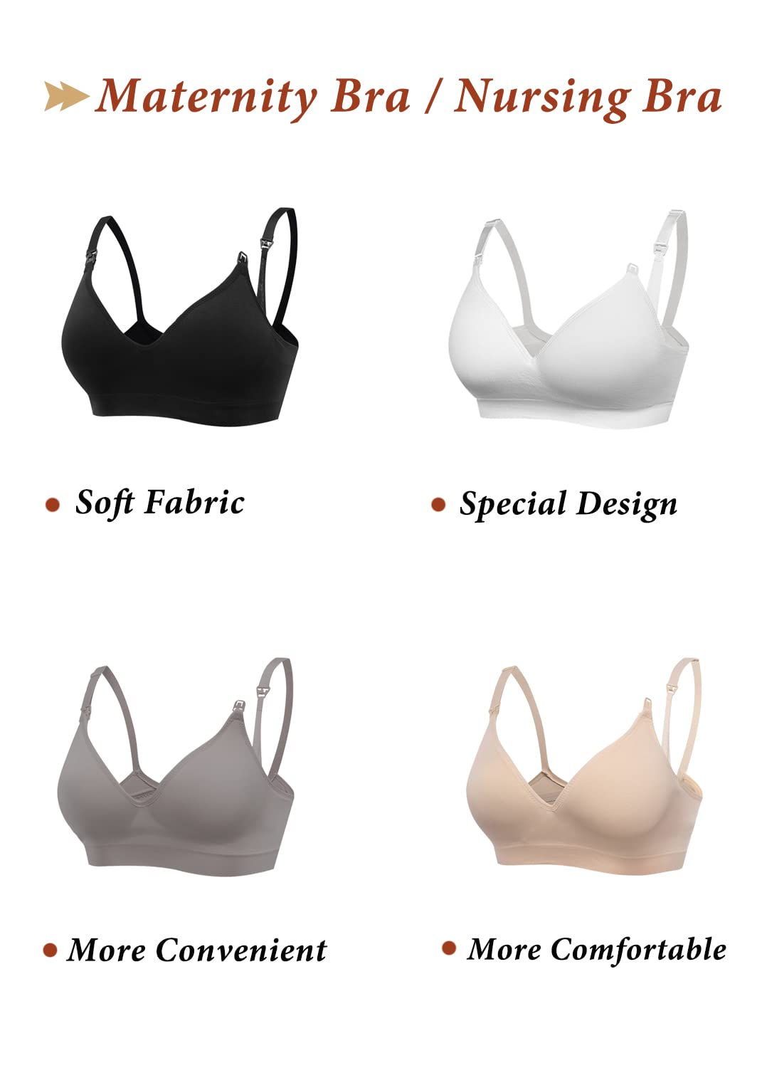 Vevarble Wireless Maternity Nursing Bras for Women - Soft Comfortable Pregnancy & Breastfeeding Bras - Perfect for Daily Wear, Sleeping, and Nursing at Home or Work