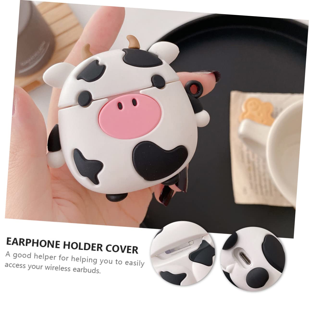 Durable Silicone Cow Earbuds Case with Belt Clip - Stylish Protective Holder for AirPods & Wireless Earbuds - Perfect for Travel, Workout & Daily Use