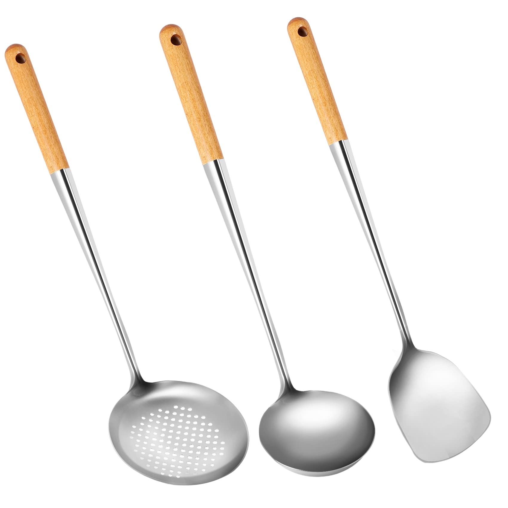 Melitt 304 Stainless Steel Wok Spatula and Skimmer Ladle Set - 17 Inch Professional Cooking Utensils for Stir Frying, Deep Frying & Asian Cuisine - Perfect for Home Chefs & Restaurant Use