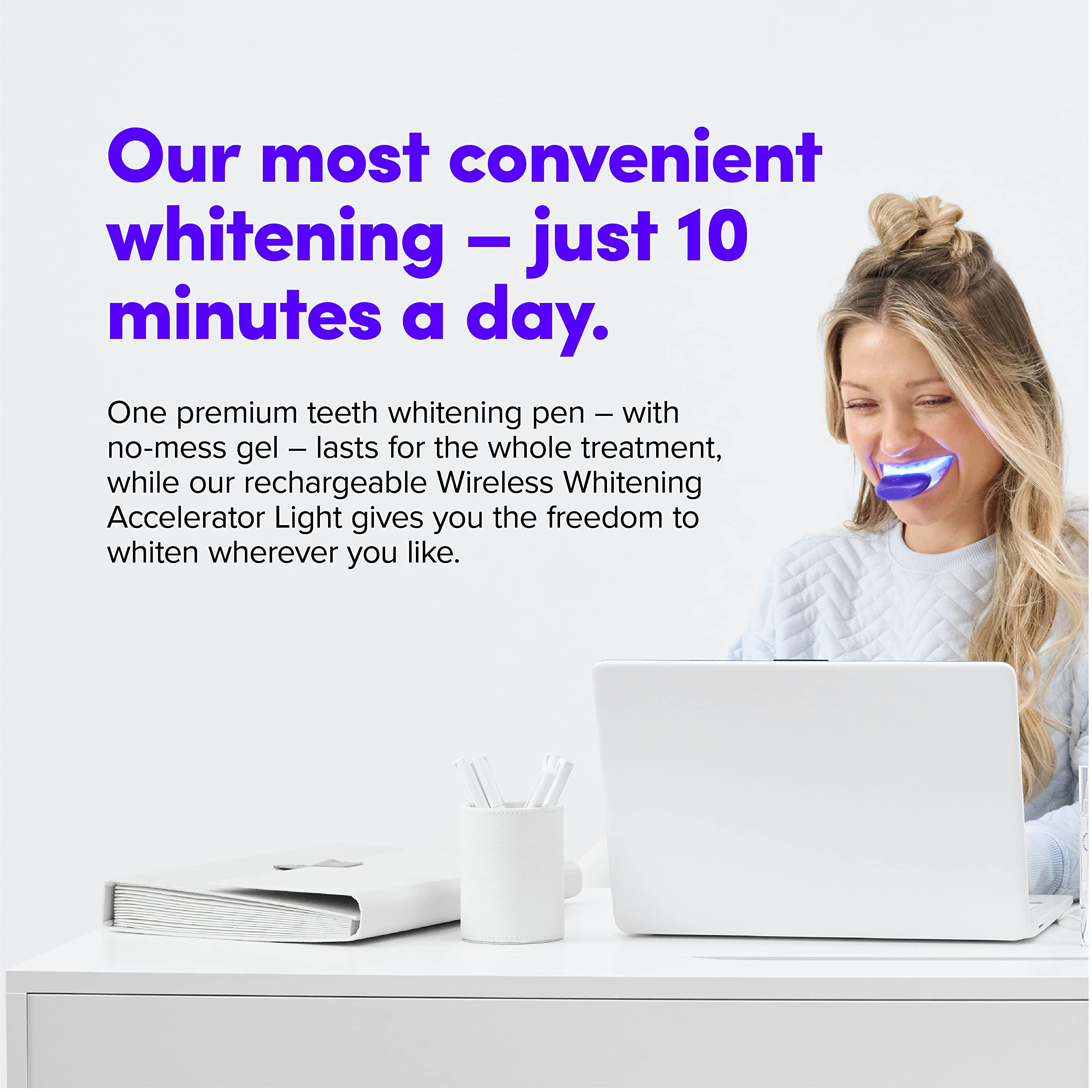 SmileDirectClub Professional Teeth Whitening Kit with Wireless LED Light & 1 Gel Pen - Pain-Free, Enamel Safe, Whitens Up to 9 Shades in 1 Week - Perfect for Home Use, Travel, and Special Occasions