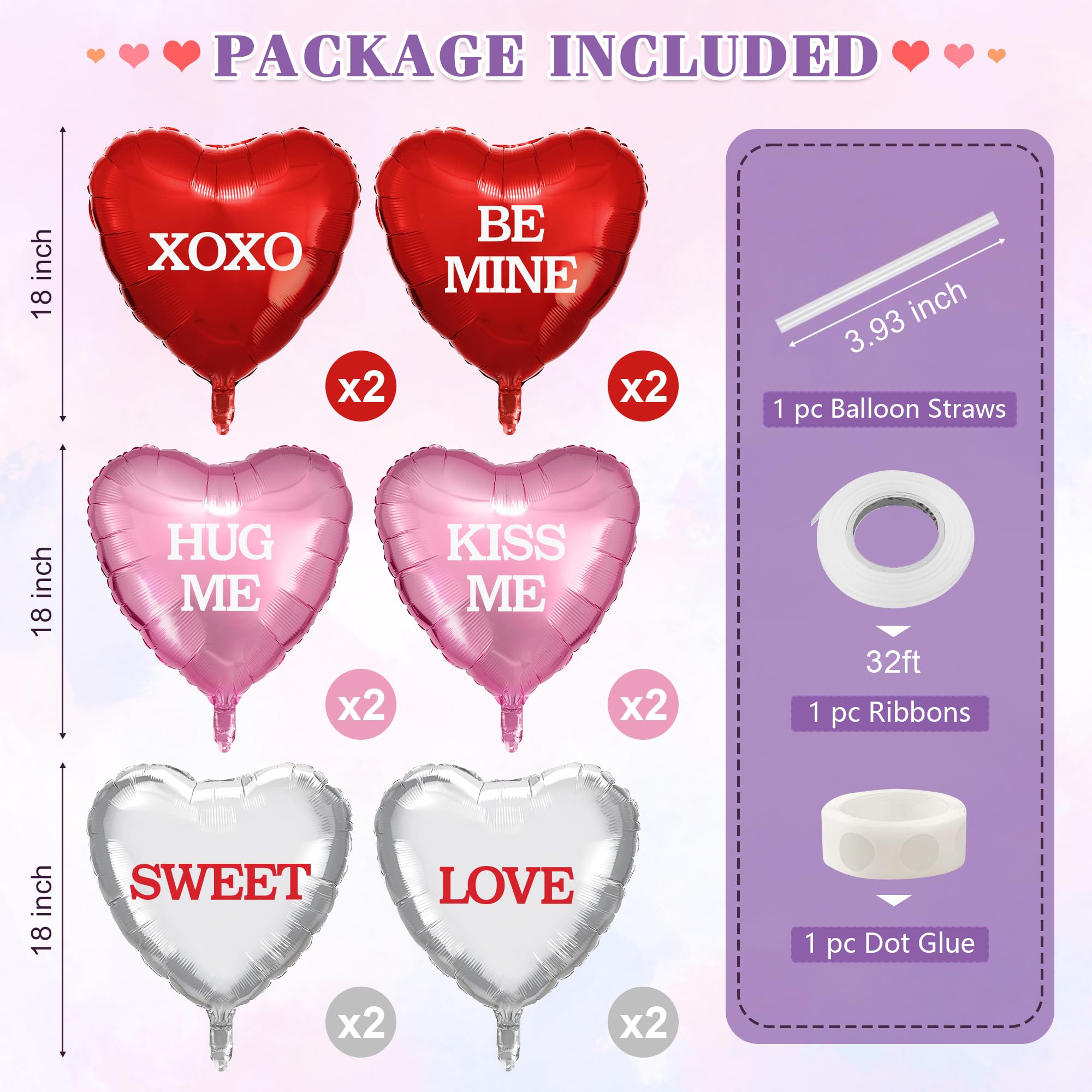 12 Pcs Valentine's Day Heart Balloons - 18 Inch Red Pink Silver Foil Heart-Shaped Balloons for Wedding, Engagement, Anniversary & Party Decorations | Romantic Backdrop, Photo Props & Home Decor