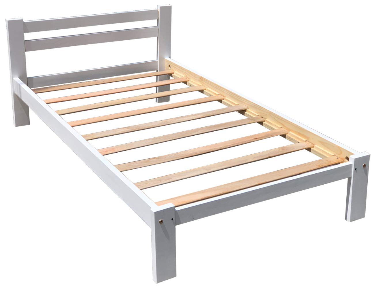 Twin Size Bed Frame - Solid Pine Wood with Hardwood Slats Support, White Finish Wooden Bed for Kids & Teens | Perfect for Boys & Girls Bedroom, Dorm Room or Guest Room