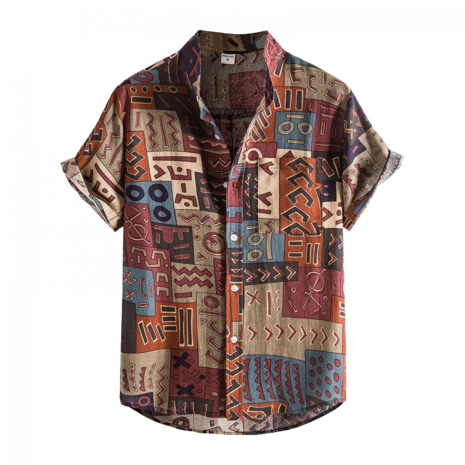 NOLDARES Men's Hawaiian Shirts Short Sleeve - Full Printed Tropical Floral Linen Button Down Shirt for Casual Wear, Beach Vacation, Summer Party & Outdoor Activities