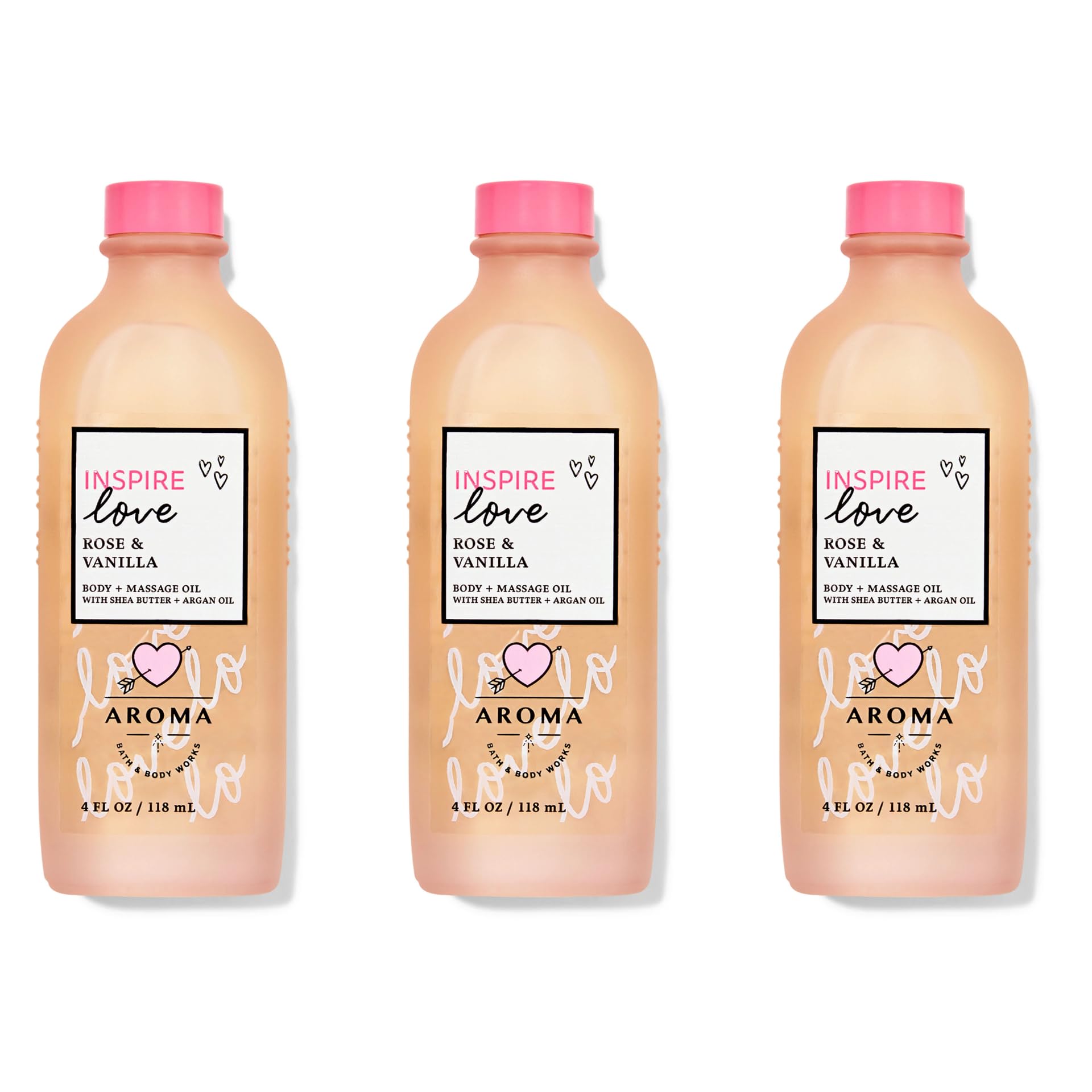 Bath & Body Works Rose & Vanilla Scented Body and Massage Oil - 3 Pack (4 fl oz Each) for Relaxation, Aromatherapy & Couples Massage