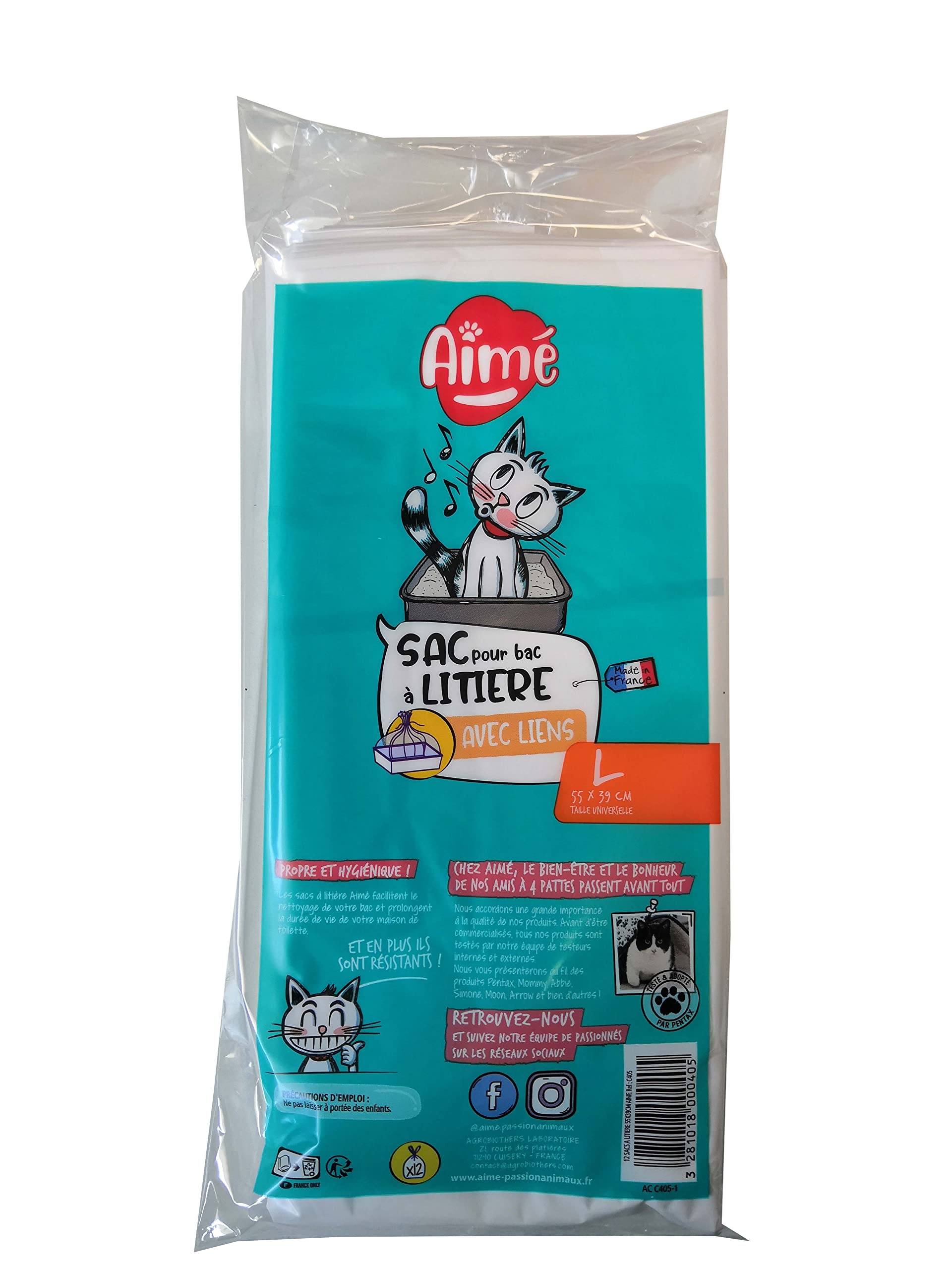 Aime 12 Pack Biodegradable Cat Litter Bags - Odor Control & Leak Proof Waste Disposal for Easy Cleanup at Home or Travel