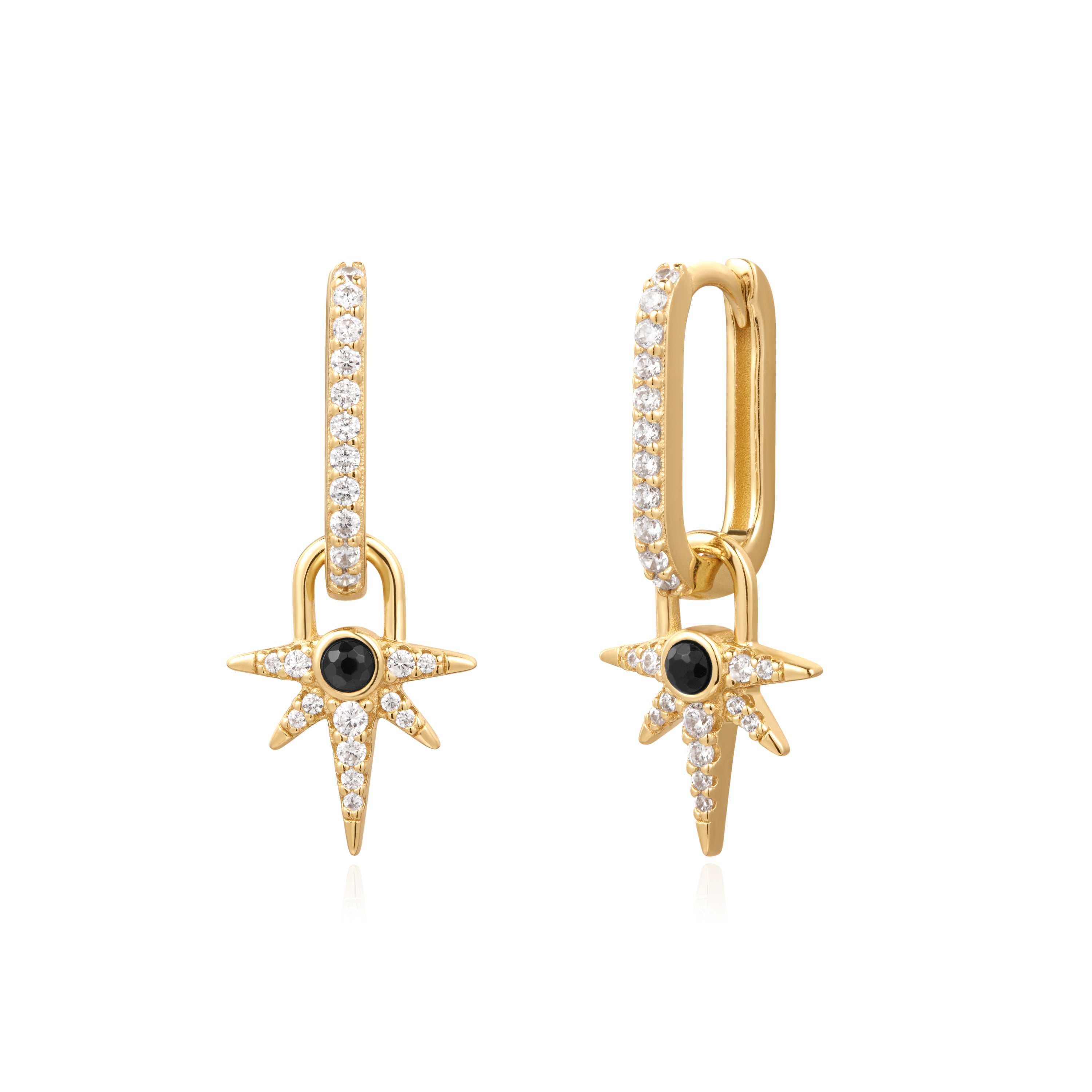 Gold Black Onyx Star Drop Huggie Earrings for Women - Elegant Dangle Hoop Earrings for Everyday Wear & Special Occasions