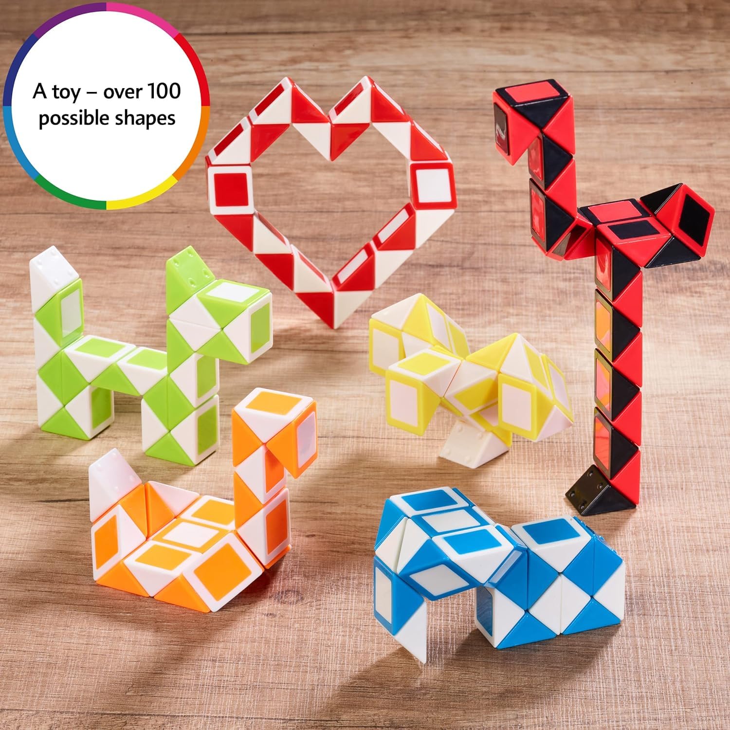 CUBIDI® Magic Snake Cube Puzzle - 6 Pack Fidget Toys for Kids & Adults - Stress Relief Sensory Toys for ADHD, Autism - Travel Games for Ages 4-8 - Perfect Birthday Gift & Easter Basket Stuffers (0.35