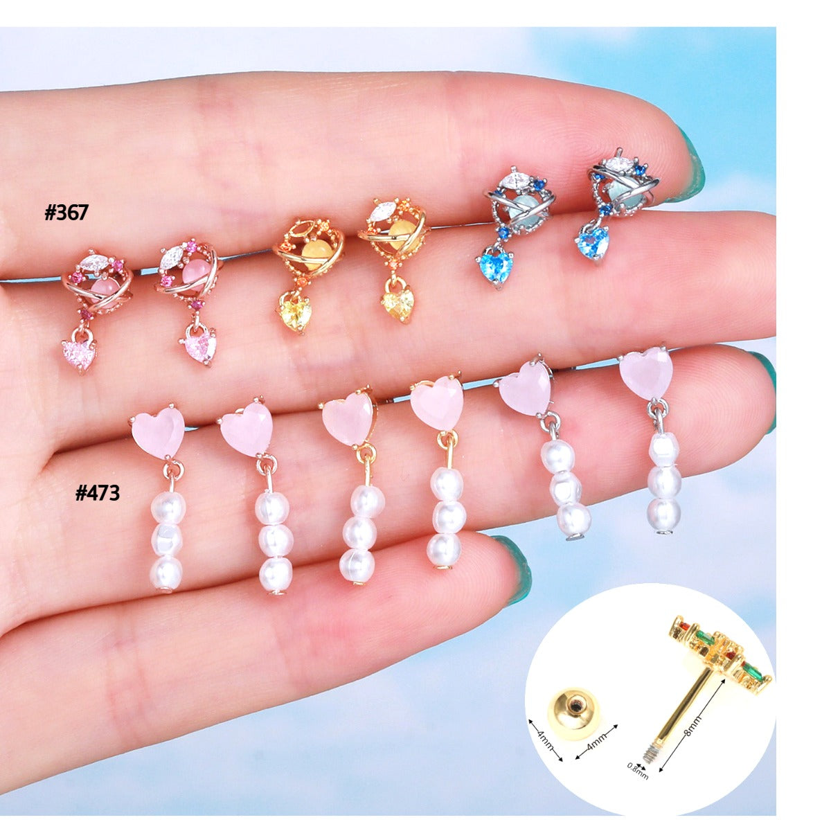 20G Heart Pearl Stud Dangle Helix Cartilage Earrings for Women | EGD0367 | Elegant Jewelry for Daily Wear, Parties & Special Occasions