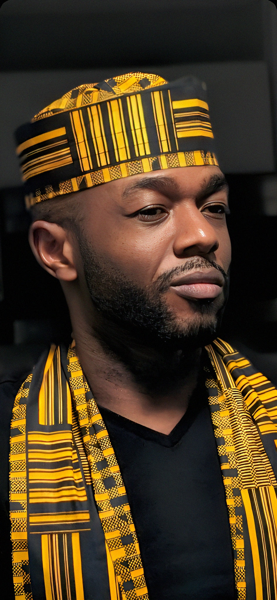Dupsie's Nana Kwame Adinkra African Print Kente Kufi Hat - Authentic Handmade African Cap for Men - Perfect for Cultural Events, Weddings & Special Occasions