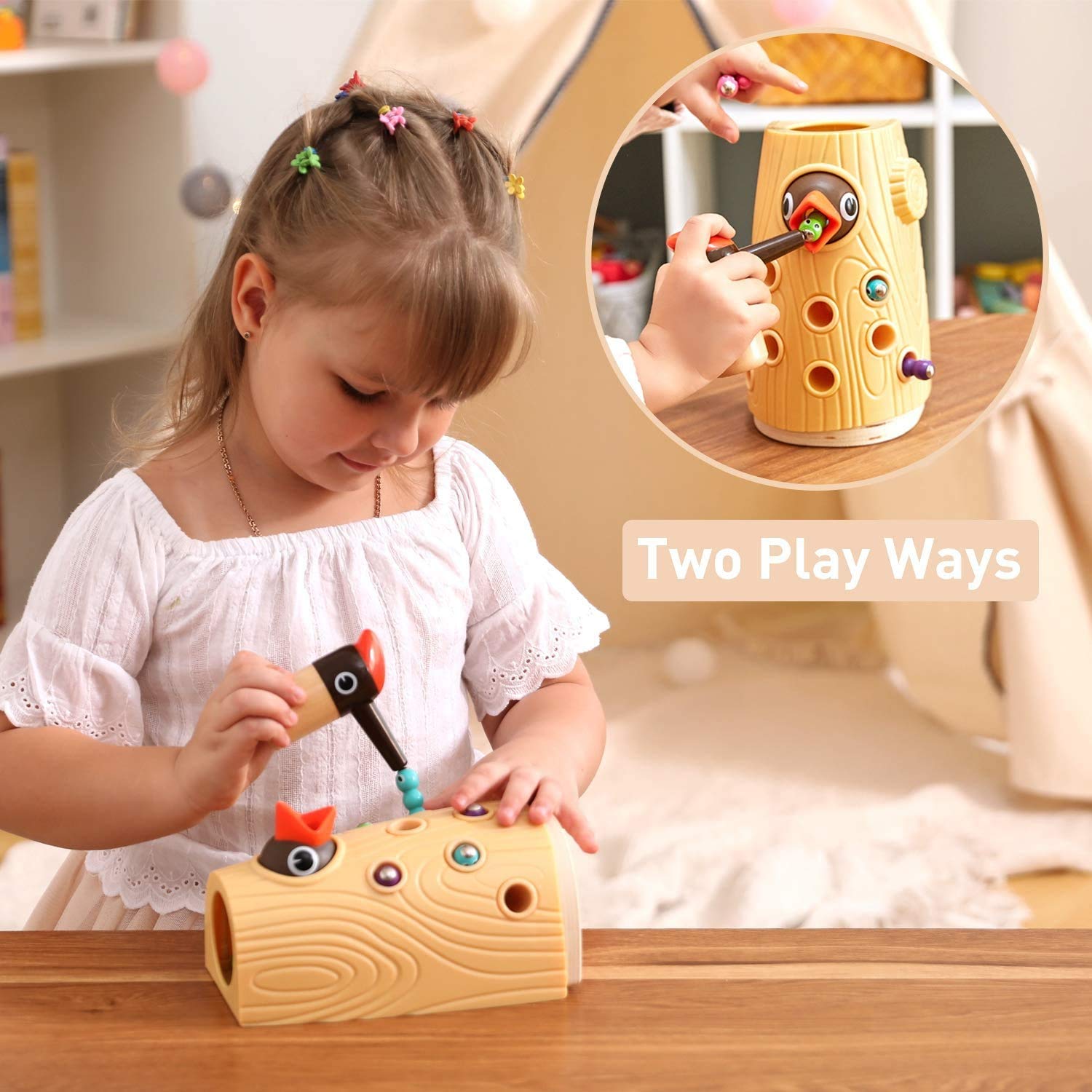 TOP BRIGHT Montessori Toys for Toddlers 2-4 Years - Woodpecker Worm Magnetic Game for Fine Motor Skills | Preschool Learning & Play
