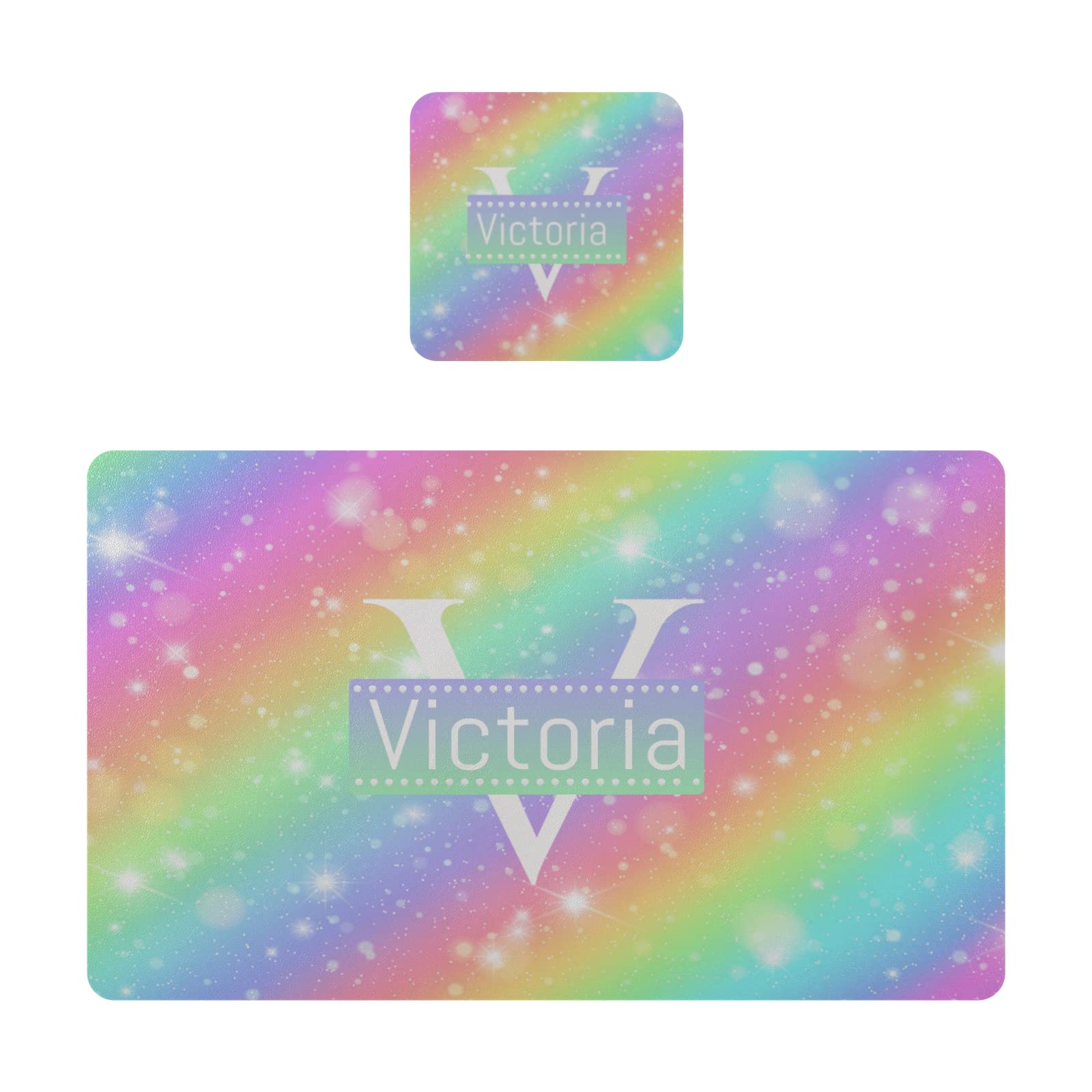 Custom Rainbow Leather Placemat Set of 4 - Heat Resistant, Waterproof, Personalized Kitchen Table Mats for Home Decor, Perfect for Dining, Entertaining, and Daily Use