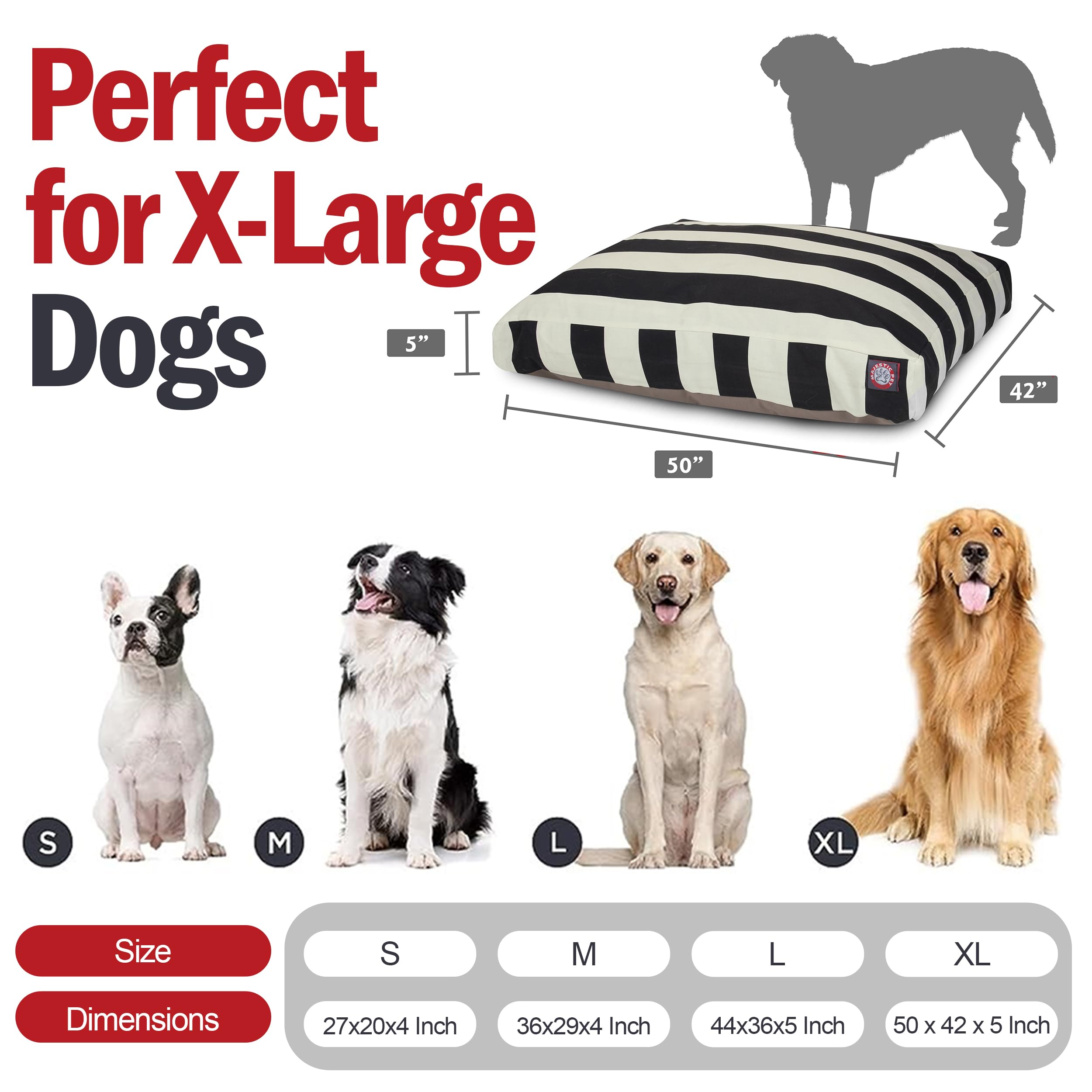 Majestic Pet Large Rectangle Washable Dog Bed – Non-Slip Comfortable Crate & Kennel Bed with Removable Cover – Extra Large 50x42x5 Inch Pet Bed for Sleeping – Perfect for Large Breed Dogs at Home or Travel – Black