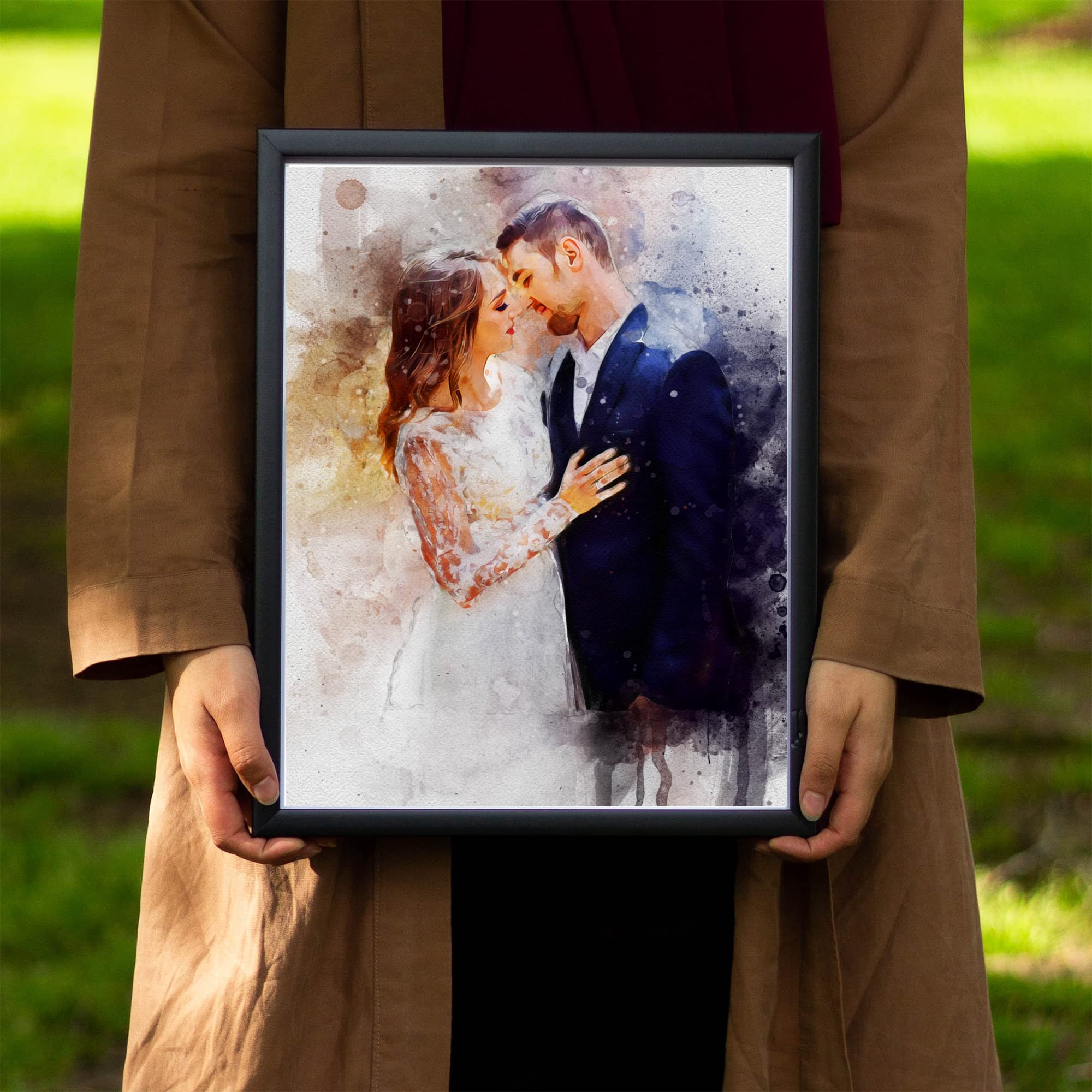 Custom Wedding Portrait Canvas - Personalized Watercolor Illustration Print, Framed Wall Art for Home Decor - Perfect for Anniversaries, Gifts & Living Room Display