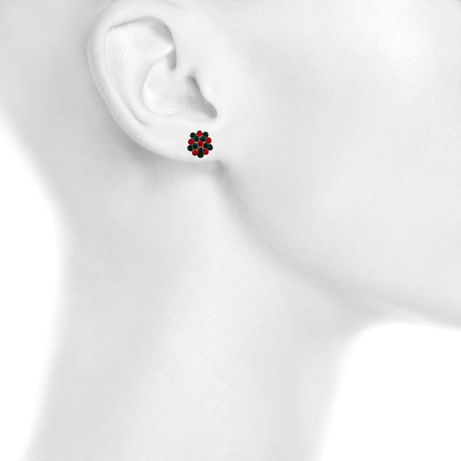 Green Rhinestone Stud Earrings Set of 3 - Christmas Party Jewelry Gifts