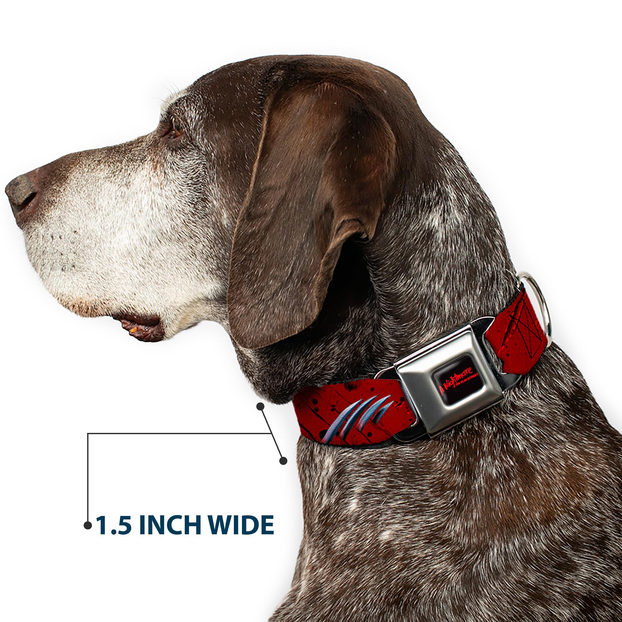 Freddy Krueger Nightmare on Elm Street Dog Collar - 13-18 Inch Adjustable, 1.5 Inch Wide Pet Seatbelt with Scary Hand Design - Perfect for Halloween Costumes, Cosplay & Horror Movie Fans