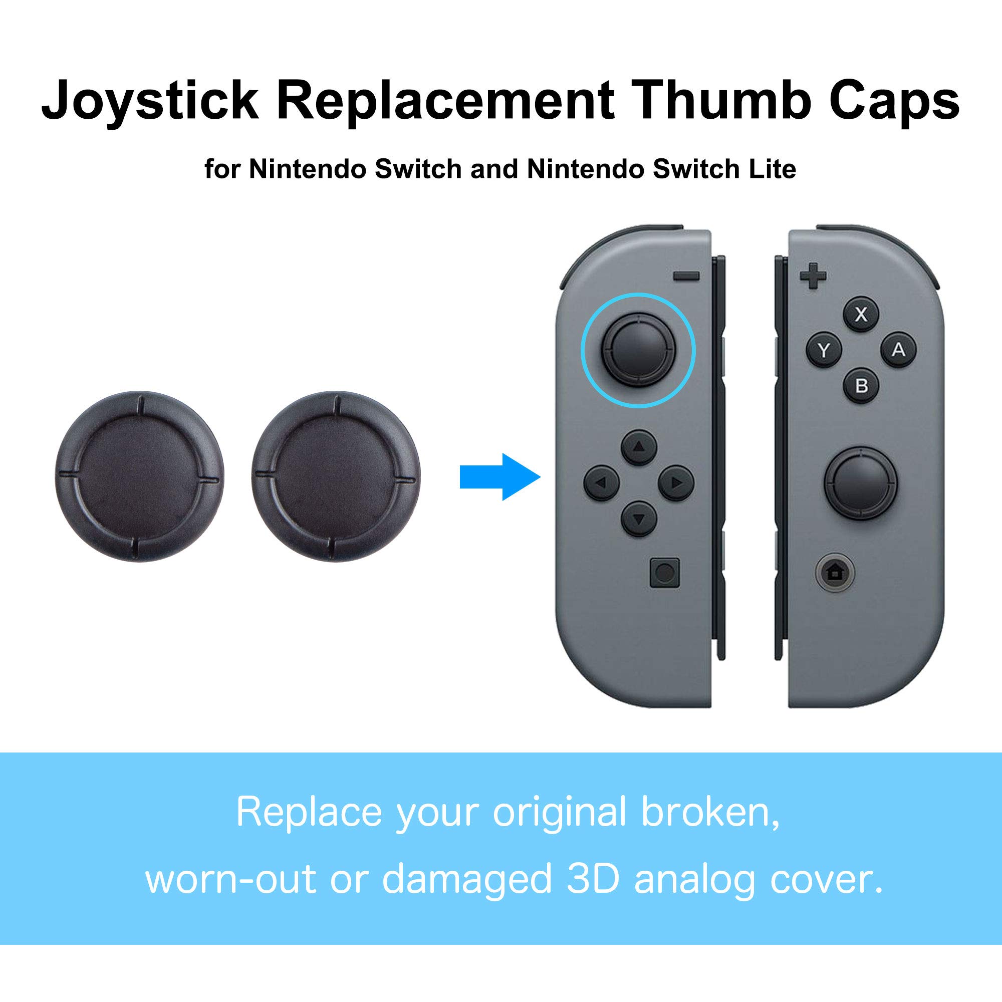 BRHE Replacement Thumb Grip Caps for Nintendo Switch & Switch Lite - 8-Pack White Silicone Rubber Joystick Cover Set for 3D Analog Sticks | Enhanced Grip & Comfort for Gaming, Travel, and Long Play Sessions