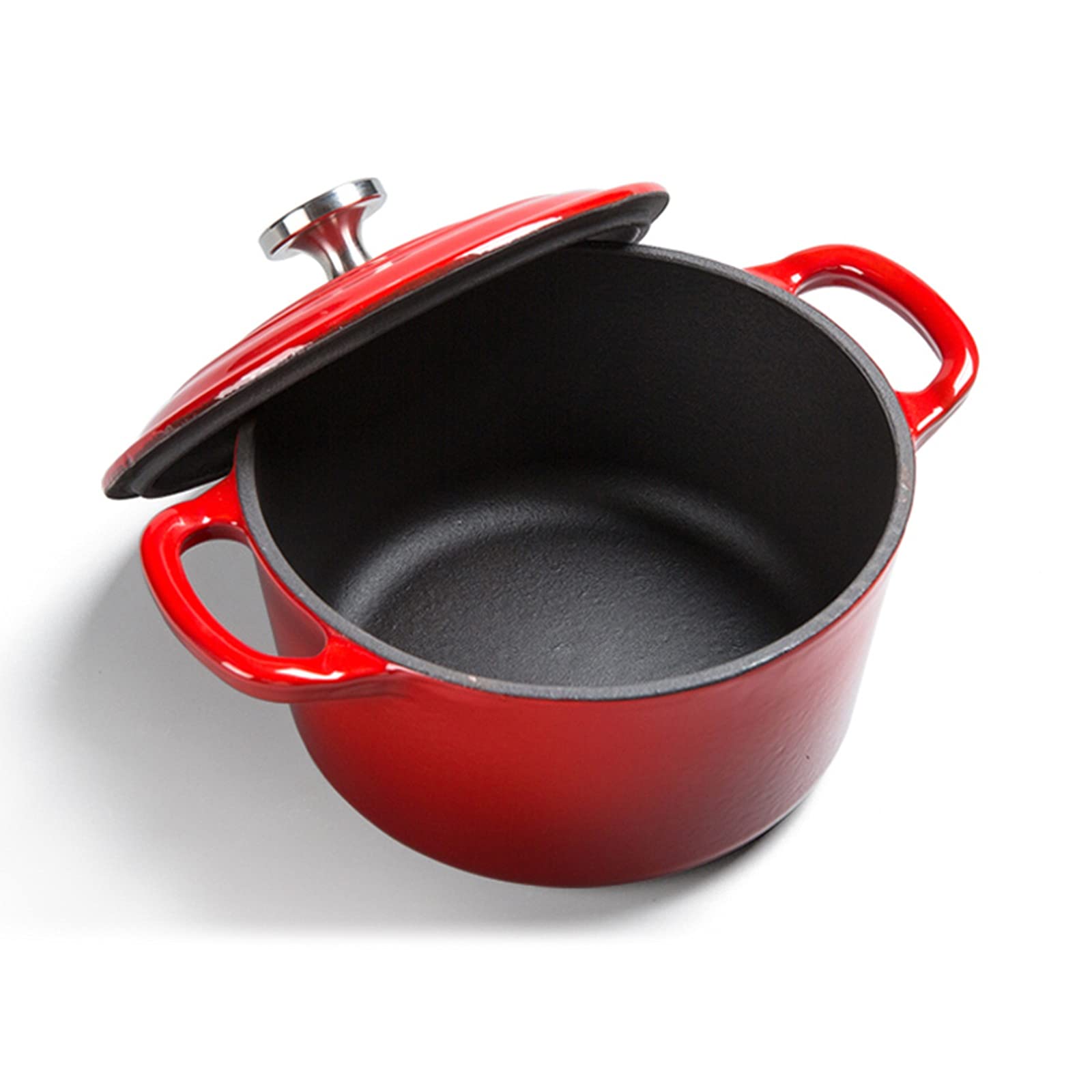 1.4L Enameled Cast Iron Dutch Oven - Red Round Ceramic Casserole Pot with Non-Stick Coating for Baking, Roasting & Slow Cooking | Stovetop & Oven Safe