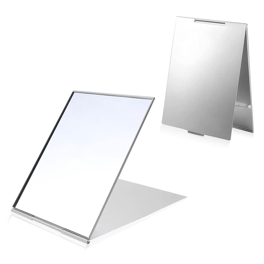 2 Pack Ultra-Slim Portable Folding Mirror with Aluminum Shell - 6.7×5.1 Inch Travel Makeup Mirror for Women, Compact Desktop Vanity Mirror for Home, Office & Travel - Perfect for Makeup, Shaving & Personal Grooming