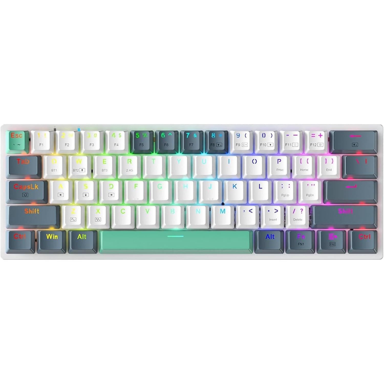 Machenike K500A-B61W 60% Wireless Mechanical Gaming Keyboard - 61 Keys Compact Design, Hot-Swappable Linear Red Switches, RGB Backlit, Anti-Ghosting, Double-Shot PBT Keycaps for Windows/Mac (White) - Perfect for Esports, Office Work & Home Gaming Setup