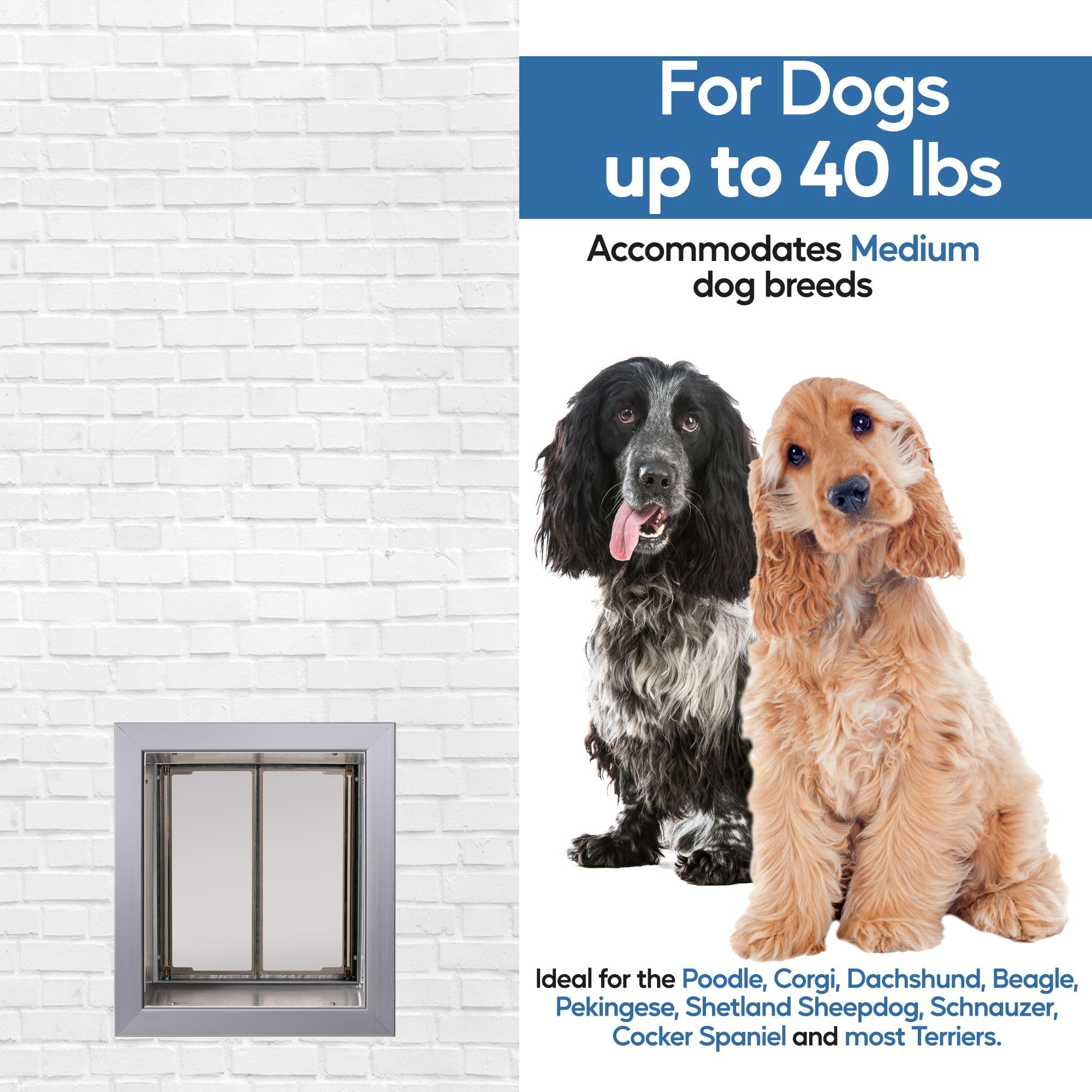 Plexidor Performance Wall Mount Pet Door - Energy Efficient Lockable Dog Door for Medium Pets (Silver) | Perfect for Indoor/Outdoor Access & Home Security