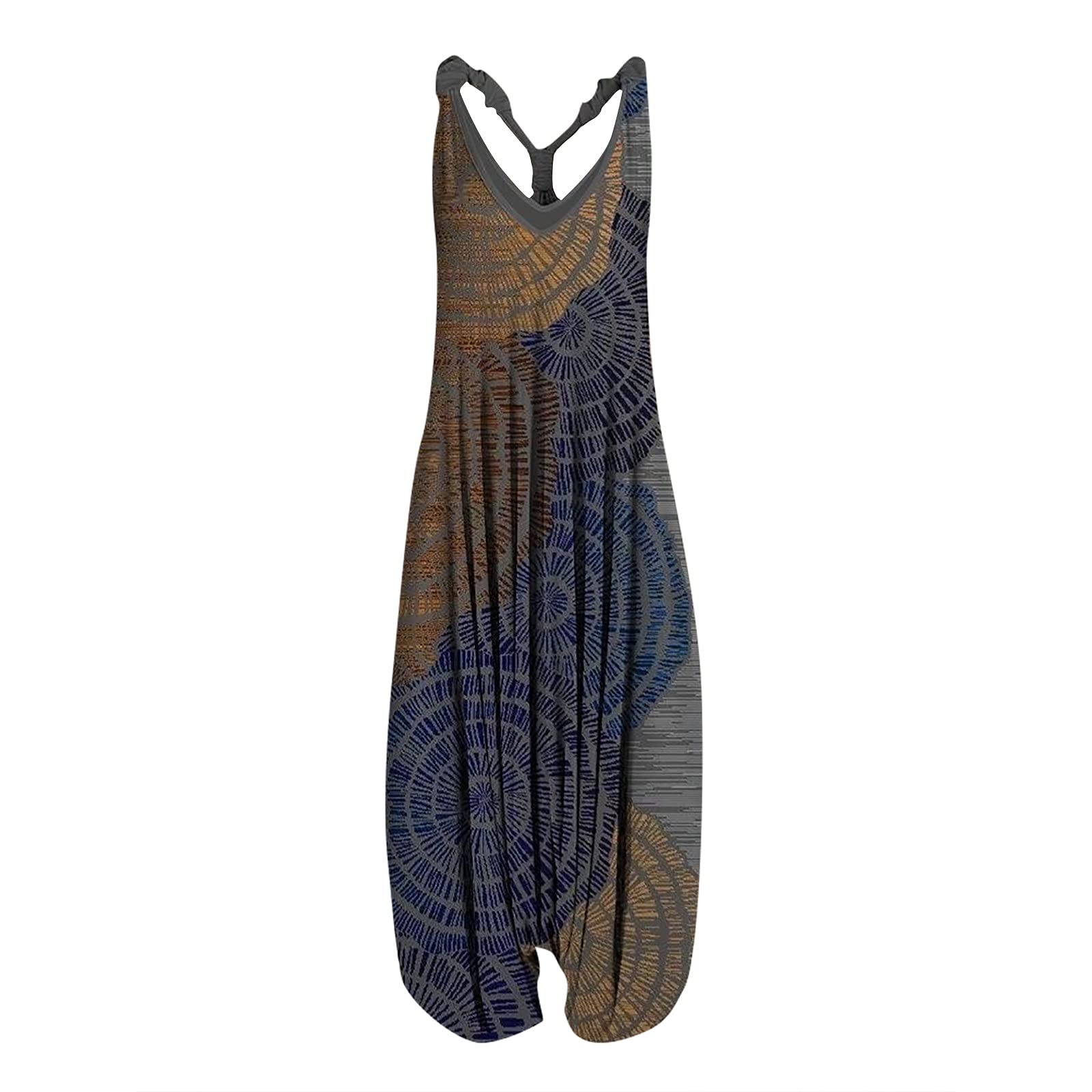 EKOUSN Women's Racerback Harem Jumpsuit - Vintage V-Neck Off-Shoulder Romper with Flowy Pants | Casual Summer Outfit, Beach Cover-Up, Boho Chic Fashion for Women