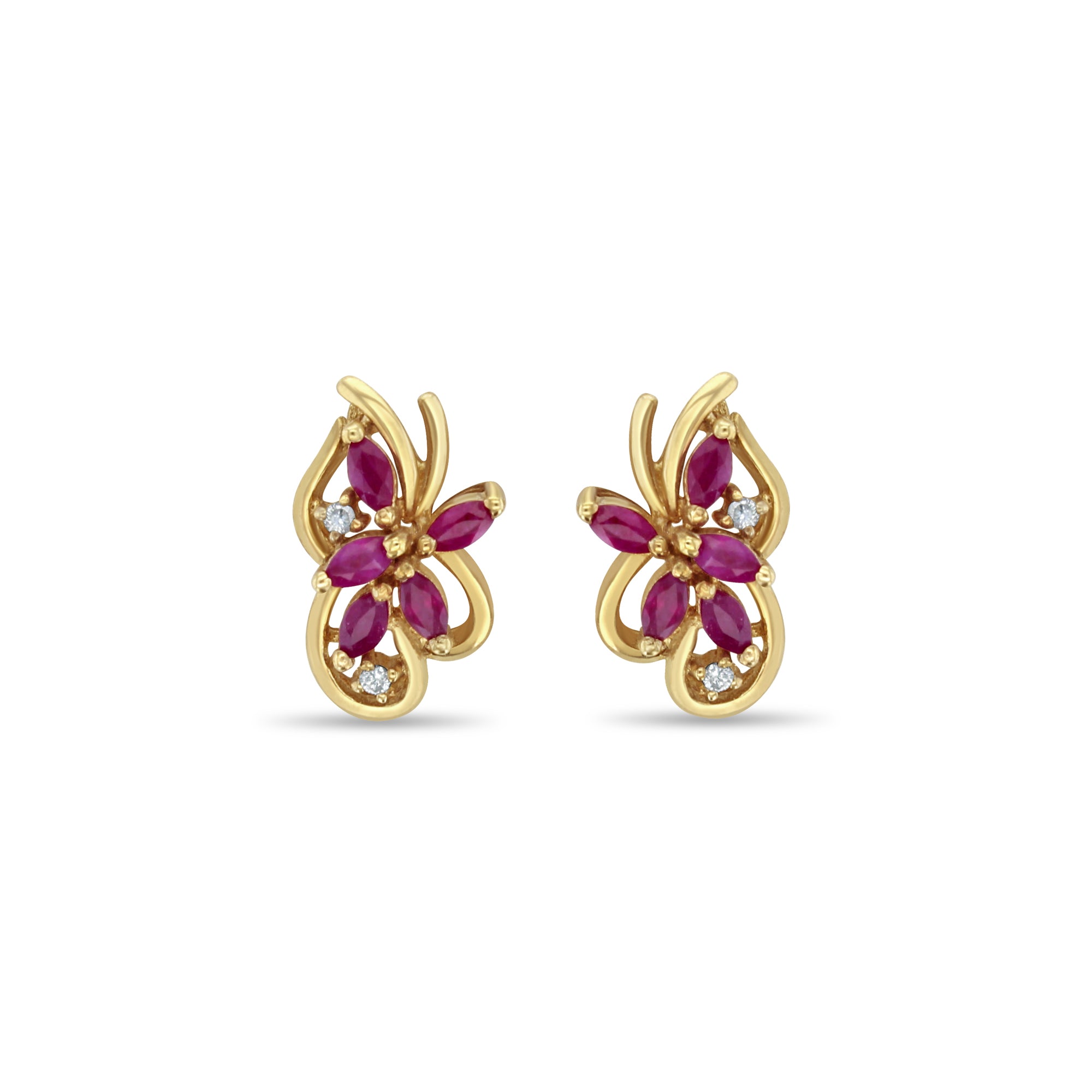 Exquisite Marquise Ruby Cluster Earrings with Diamond Accents | 14K Gold Jewelry for Women | Perfect for Weddings, Anniversaries & Special Occasions