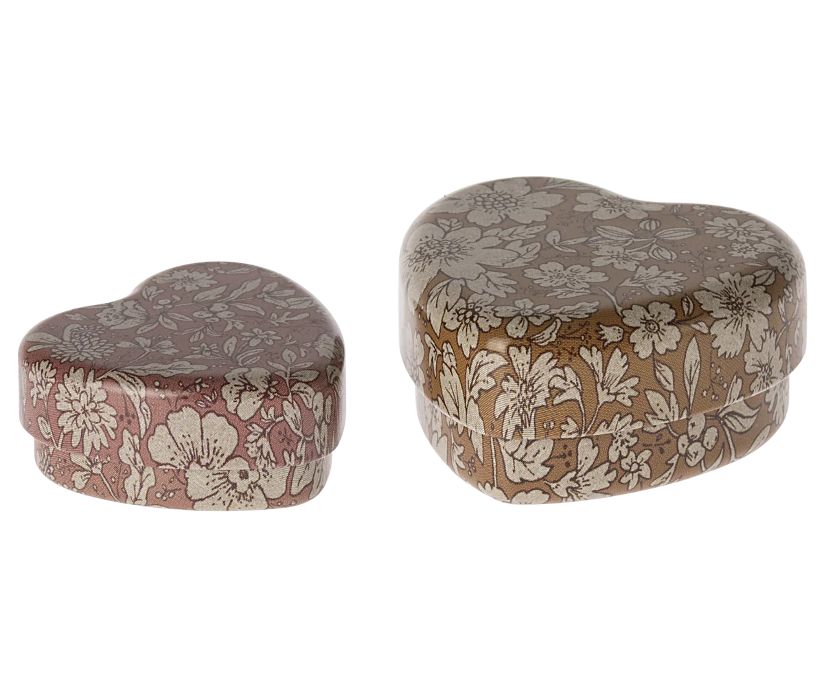 2-Piece Metal Heart Box Set in Ocher & Heather Blossom - Perfect for Valentine's Gifts, Jewelry Storage & Romantic Keepsakes