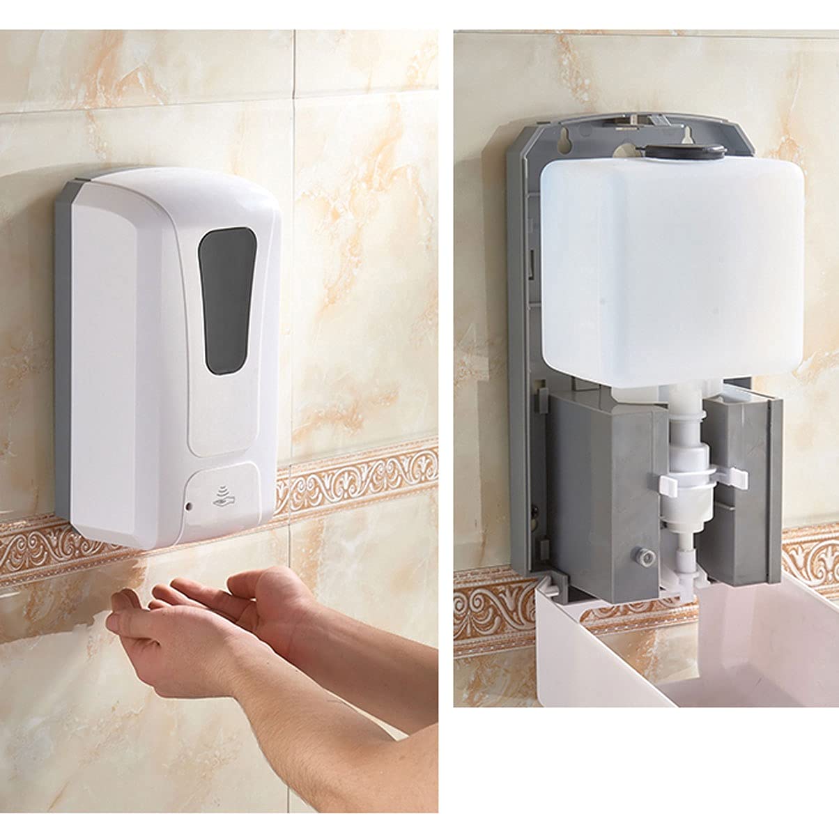 Automatic Soap Dispenser for Bathroom - Touchless Wall Mounted Hand Sanitizer Dispenser with Refillable Liquid Soap Container - Ideal for Hotels, Restrooms & Home Use (White, Size B)